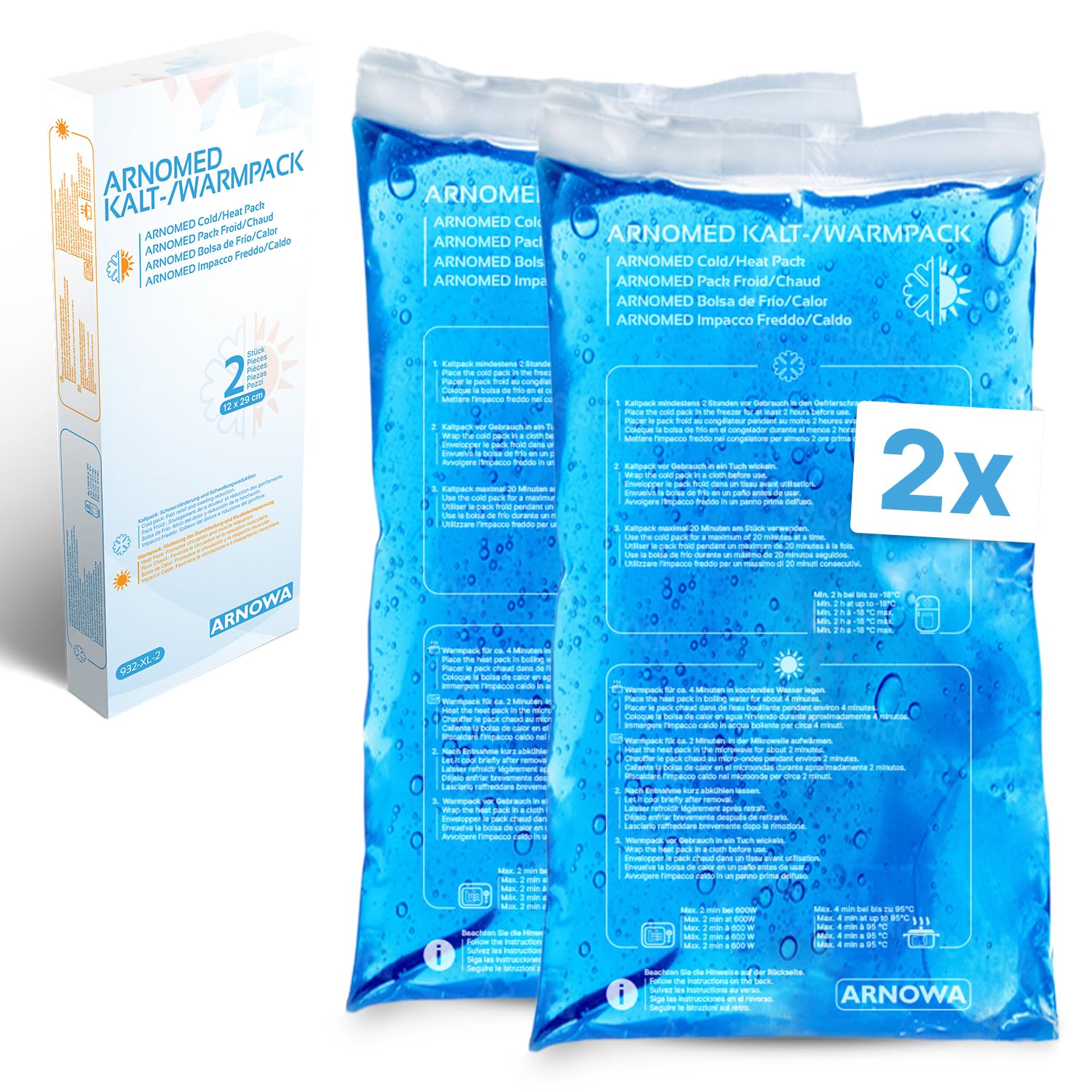 2x Compresas frías de gel reutilizables ARNOMED® 12x29cm, compresas frías y calientes reutilizables y aptas para microondas, almohadillas frías de gel, compresas frías, almohadillas frías