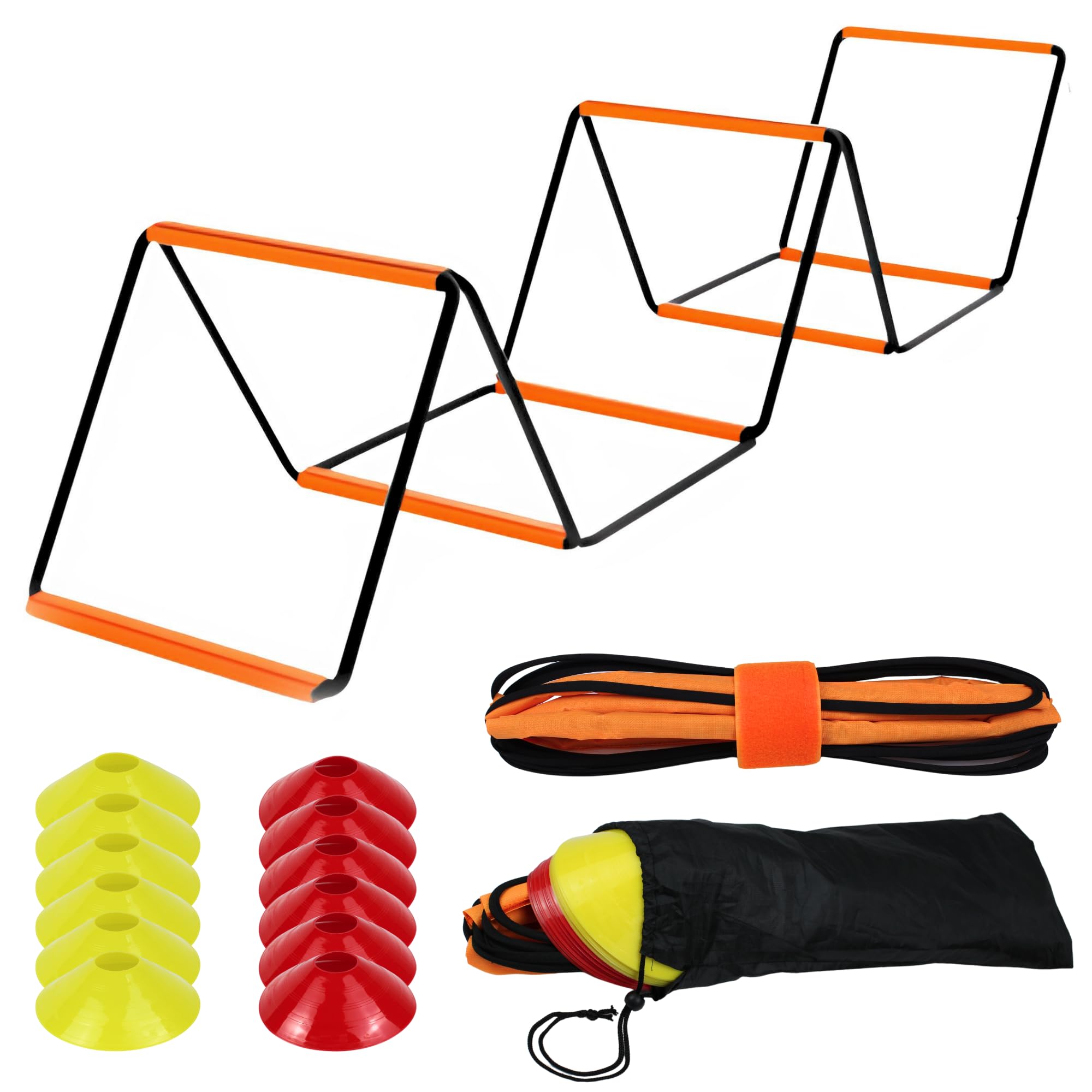 VIKZON Kit Avanzado de Entrenamiento de Fútbol: Escalera de Entrenamiento Plegable y Ajustable + Conos de Entrenamiento + Bolsa para guardarlo.