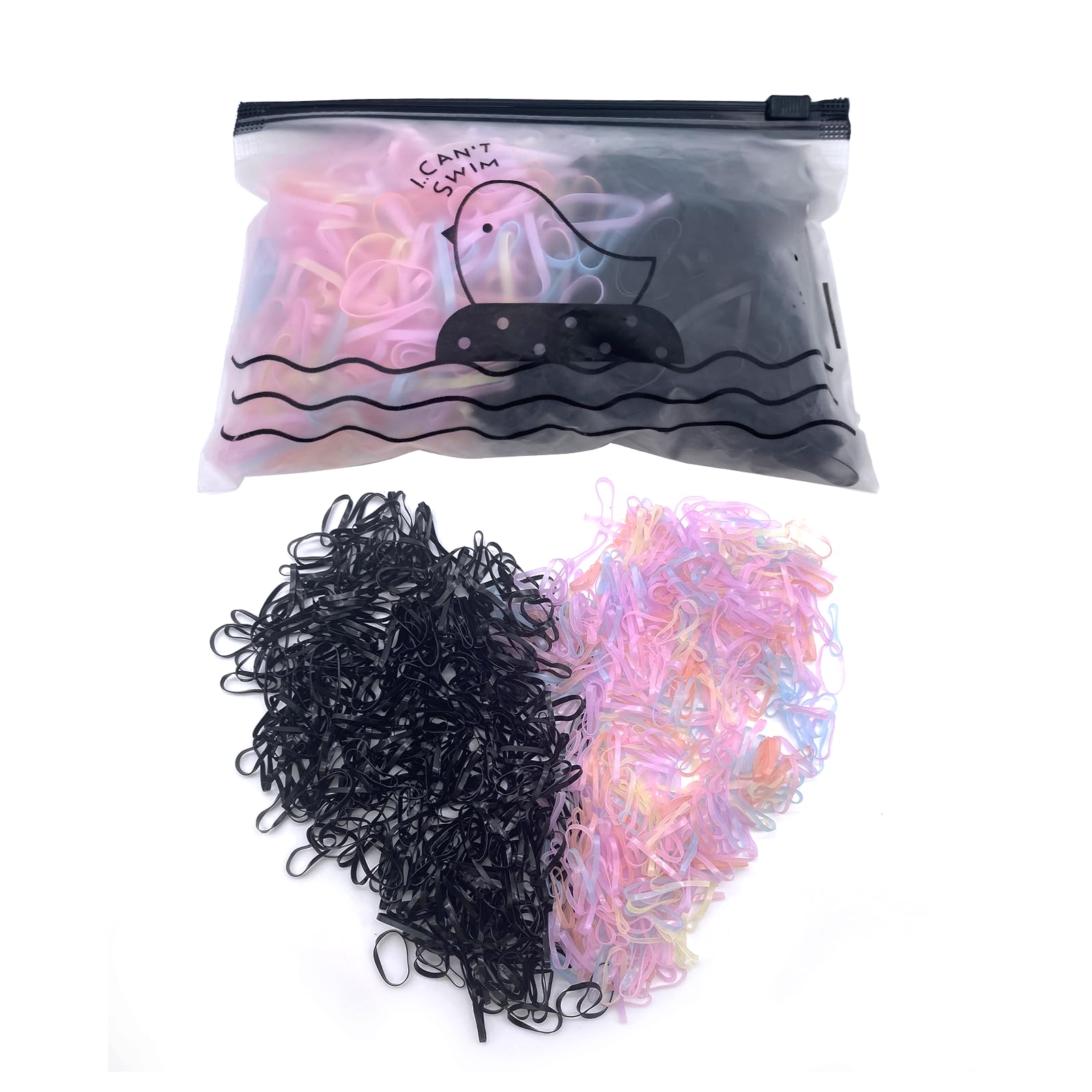 OOTDAY Mini Gomas, 1000 Piezas Gomas Pelo Pequeñas, Banda Elástica para El Cabello, Pelo Elásticos Gomas, para Pelo de Niños Trenzas Peinado de Boda y Más(Negro y Gelatina)