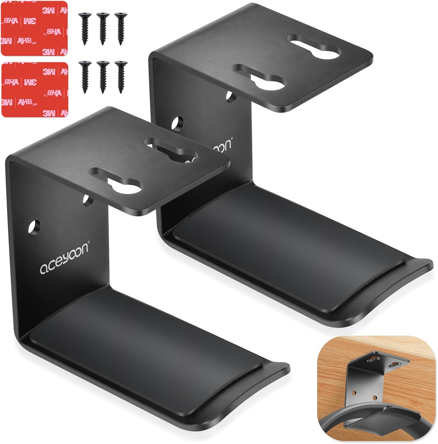 aceyoon Soporte para Auriculares 2 Piezas, Colgador de Auriculares bajo el Escritorio con Adhesivo o Tornillos Soporte Cascos Gaming con Almohadilla de Silicona Gancho para Auriculares