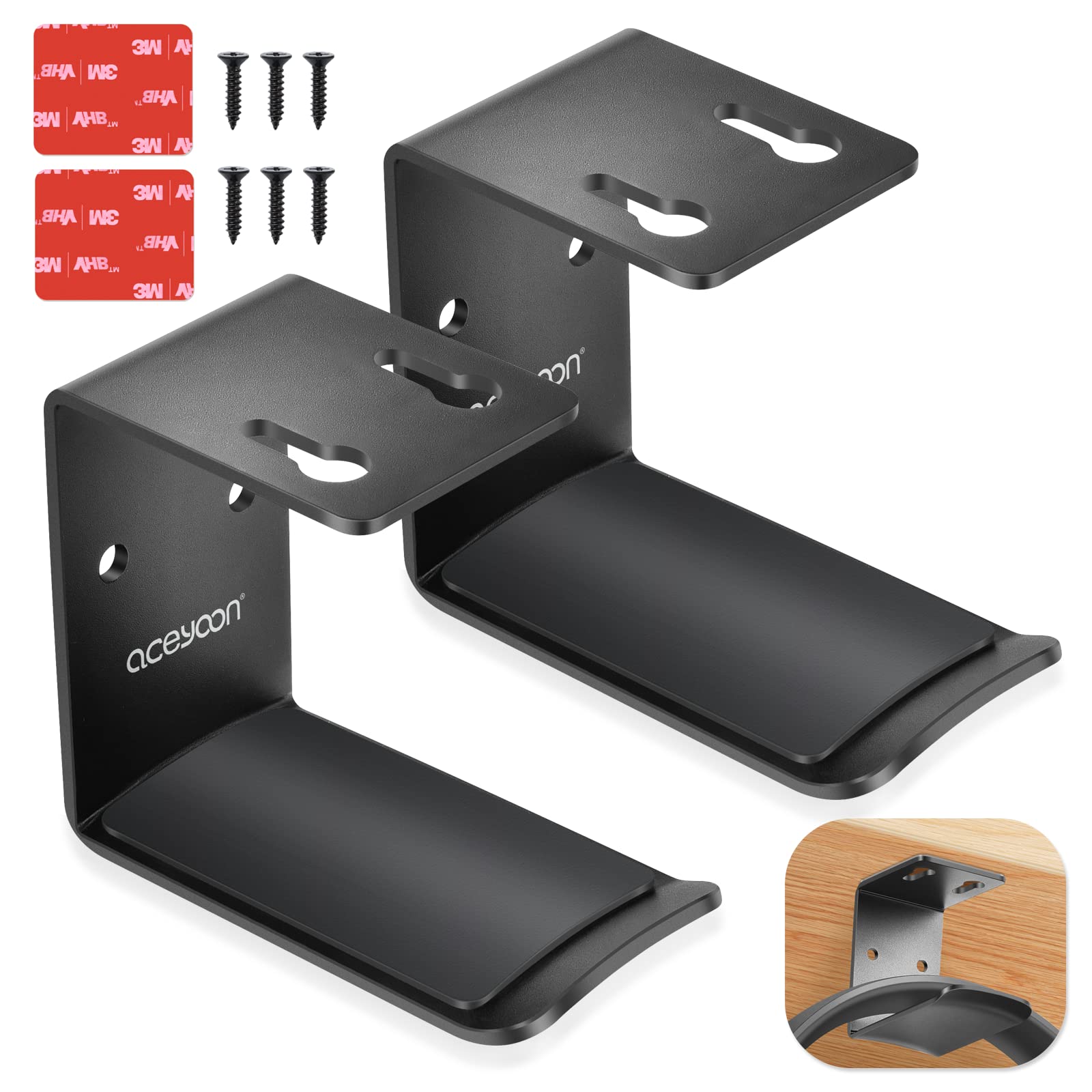 aceyoon Soporte para Auriculares 2 Piezas, Colgador de Auriculares bajo el Escritorio con Adhesivo o Tornillos Soporte Cascos Gaming con Almohadilla de Silicona Gancho para Auriculares