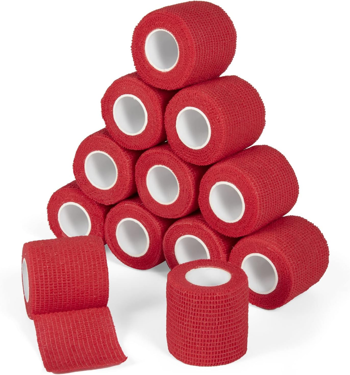 12 Rollos Venda Cohesiva Venda Cinta Bendaje Adhesiva 5cm x 4,5m Vendaje Autoadhesivo Deportiva Tape Cohesivo Vendas para Primeros Auxilios Deportes (Rojo)