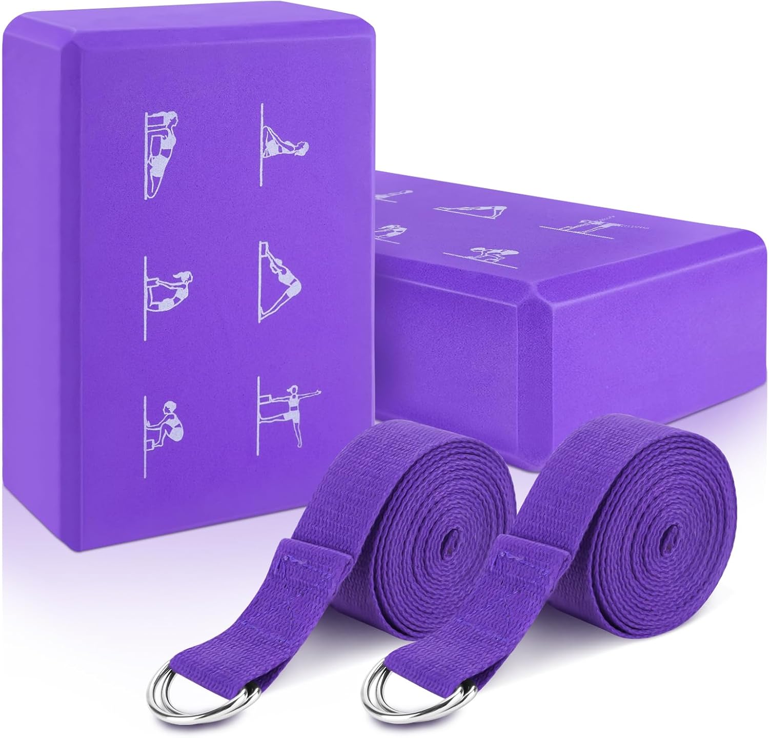 RETON Juego de 2 bloques de yoga con correa, bloques ligeros de espuma EVA para yoga, pilates, bloque de yoga de alta densidad, ladrillo de yoga antideslizante para estiramiento, mejora la fuerza y la