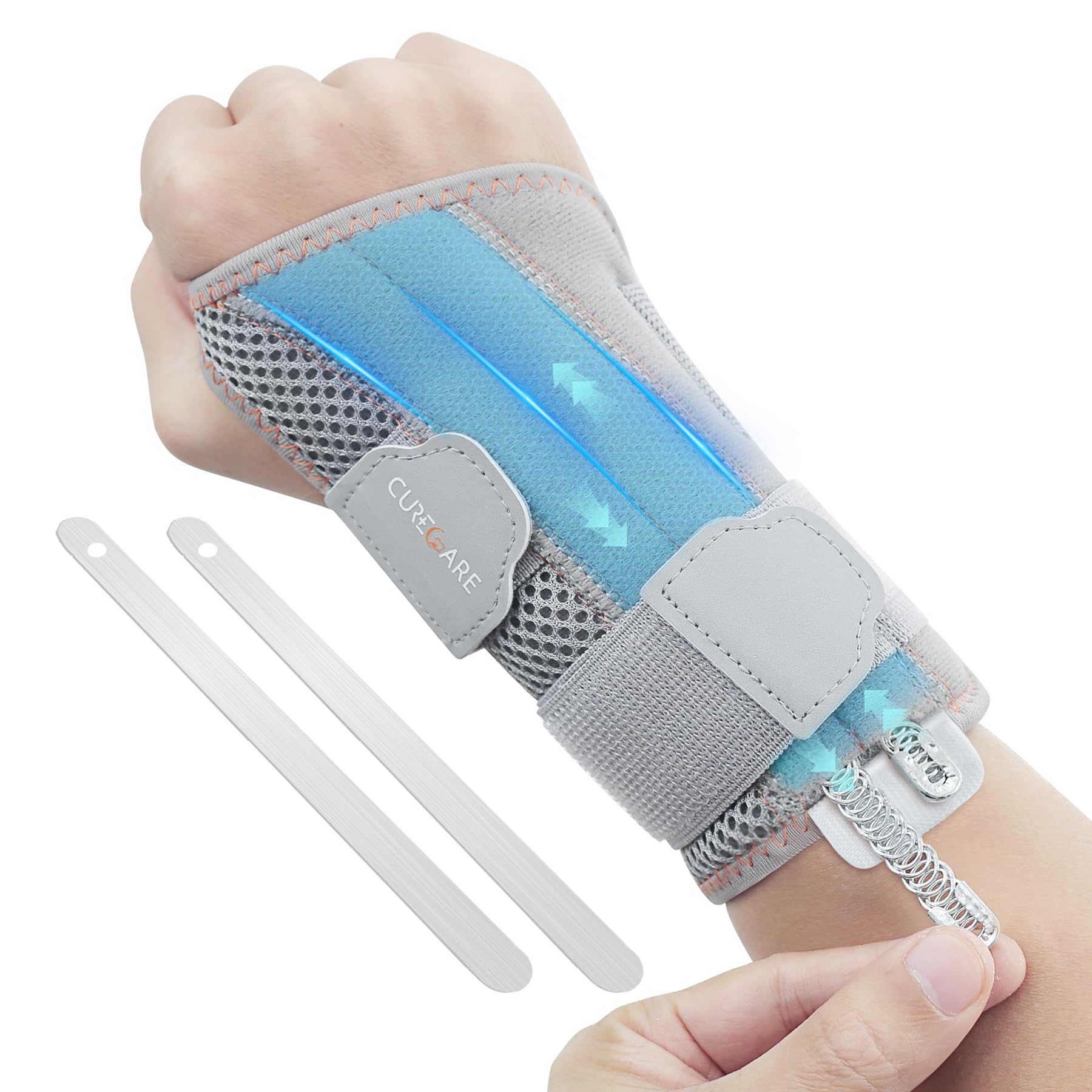 CURECARE Muñequera Tunel Carpiano Personalizada con 3 Férulas, Ferula Tunel Carpiano Transpirable para Noche, Muñequera Metacarpiana Desmontable para Tendinitis, Artritis, Esguince (S/M, Derecha)