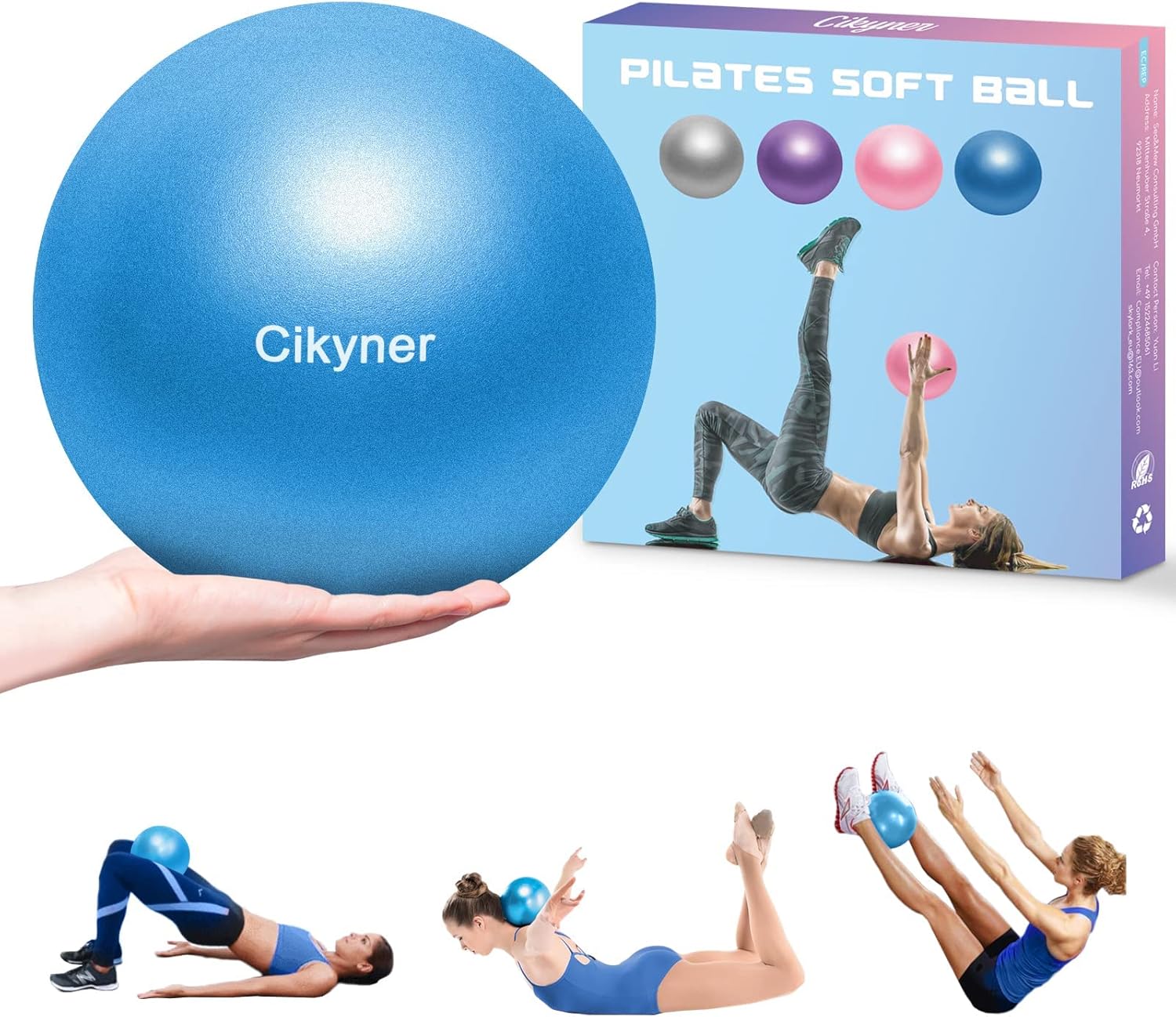 Cikyner Pelota Pilates Blanda, Pelota de Ejercicio pequeña 23-25cm Mini Pelota de Gimnasia con Pajita Inflable Adecuado para Pilates, Yoga, Entrenamiento de Cuerpo Completo y Mejora del Equilibrio.