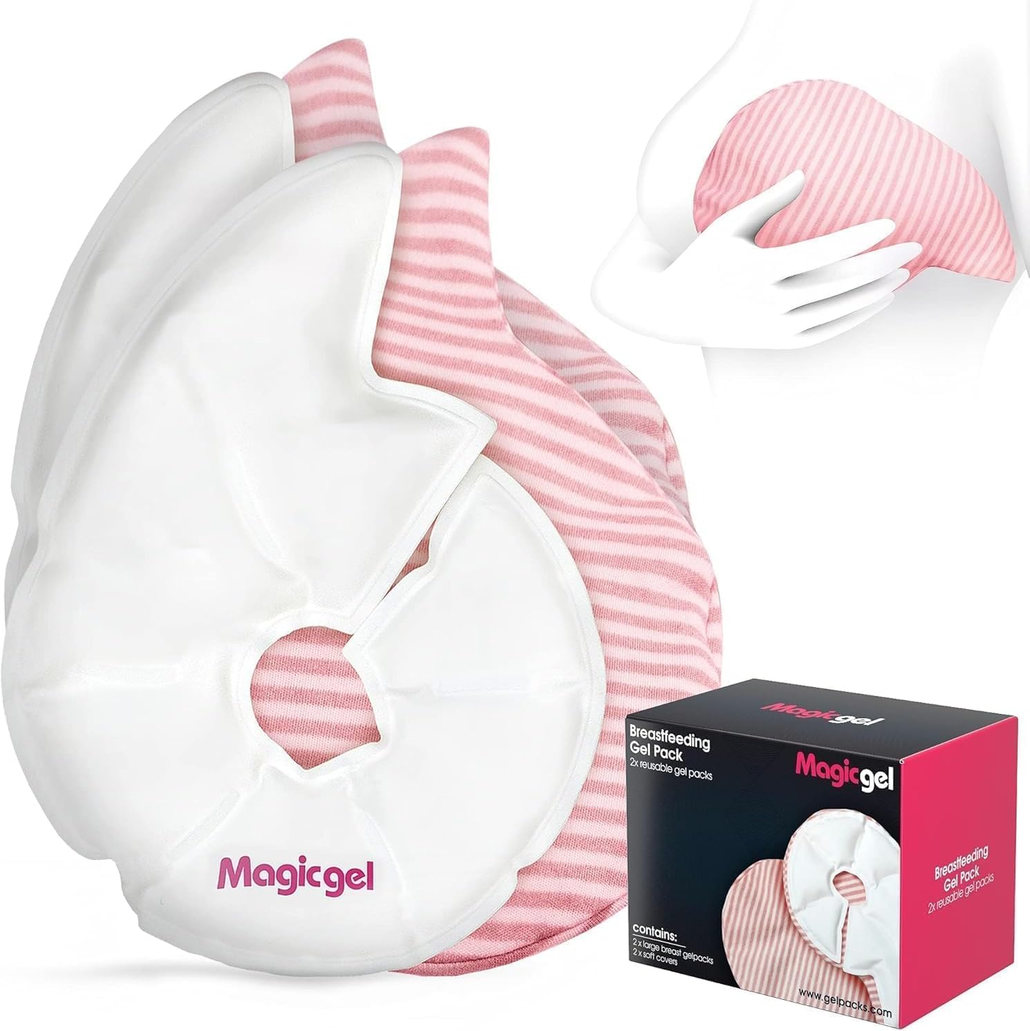 Magic Gel Almohadilla de Gel Lactancia para Terapia de Frío y Calor - 2uds - Parches Hidrogel para Pezones - Discos Reutilizables para Pecho + 2 Fundas + Caja