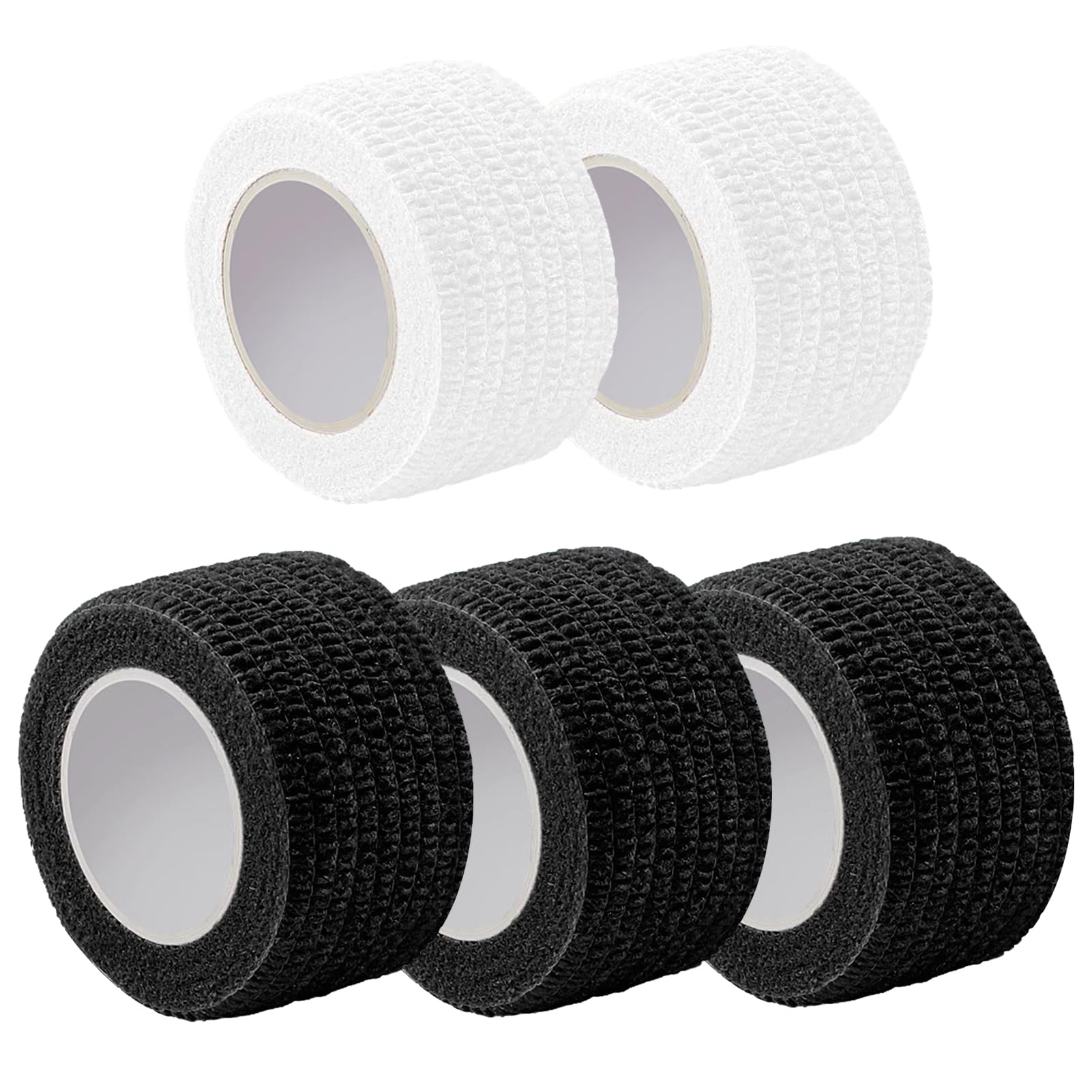 5 Rollos Vendas Cohesivas 2.5cm*4.5m,Cinta Cohesiva,Venda Autoadhesiva,Venda Cohesiva,Venda Elastica Adhesiva,Tape Crossfit Dedos,Vendaje Elástico Cohesivo,3pcs Negro+2pcs Blanco