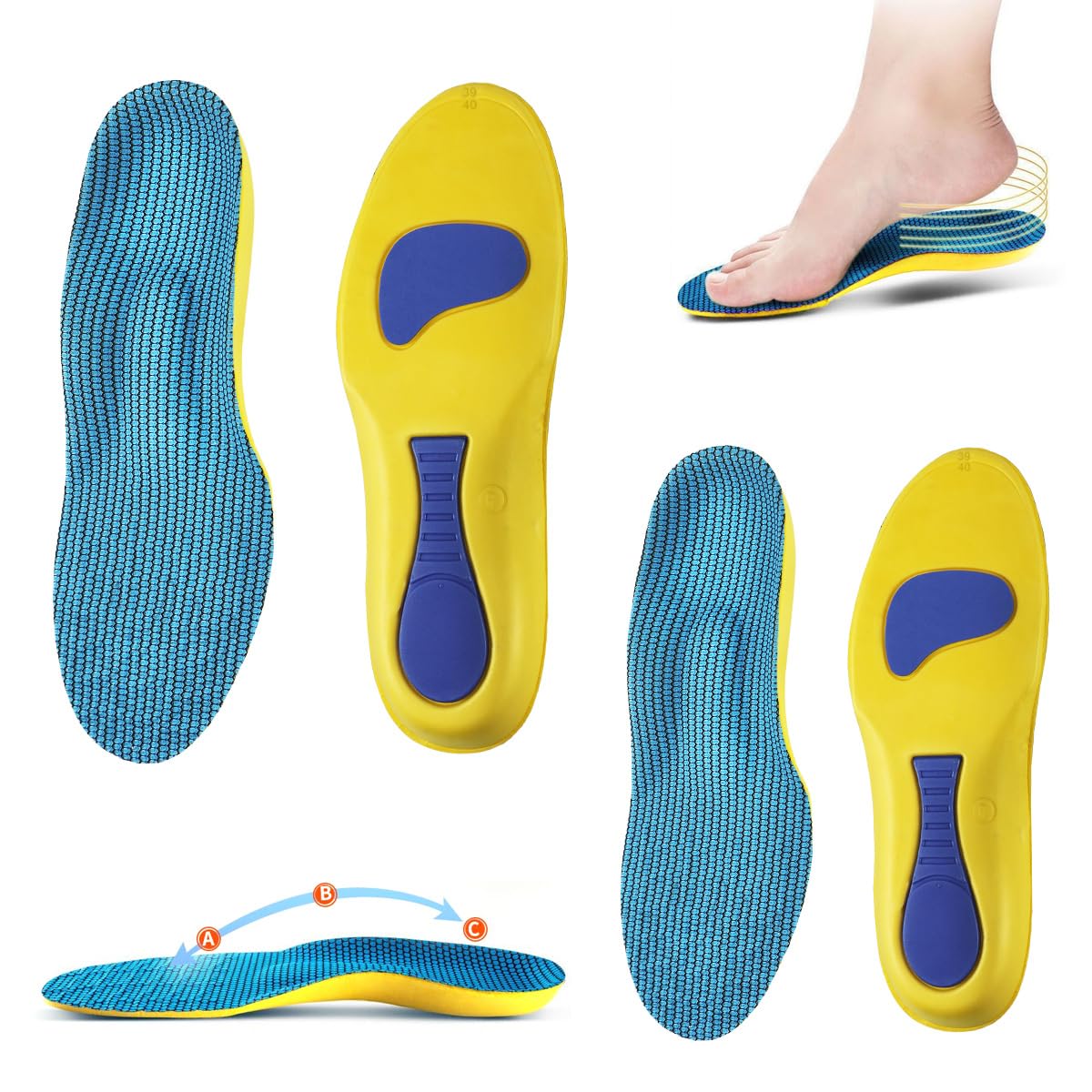 2 Pares para ComfySole Plantillas OrtopéDicas Kit,39-40 Plantillas para Fascitis Plantar Plantillas Cómodas Deportivas, para el Arco Del Pie, Dolor de Pies, Fascitis Plantar