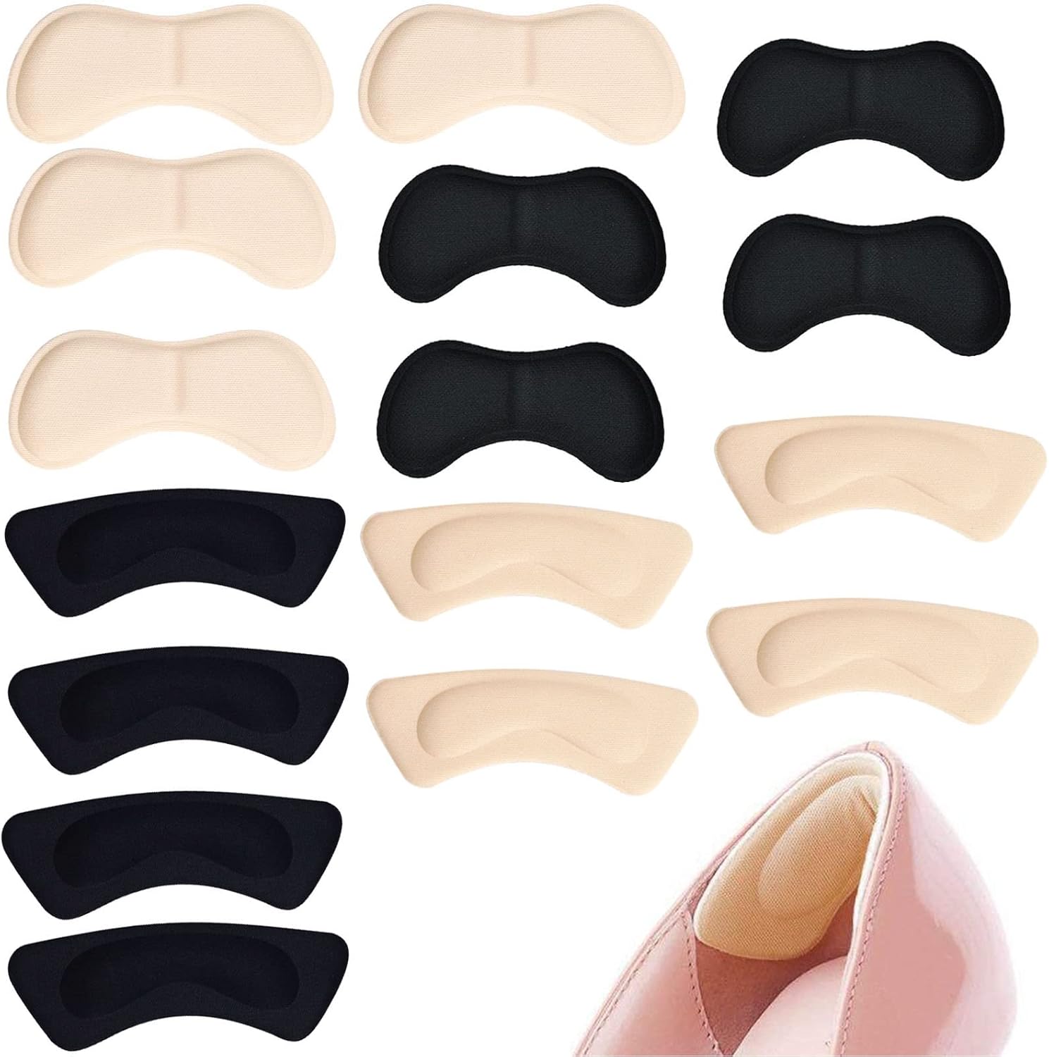 Almohadillas para el talón,8 pares de cómodas taloneras,plantilla autoadhesiva para el cuidado de los pies para zapatos,evitan que los talones rocen y resbalen(Color de piel/negro)
