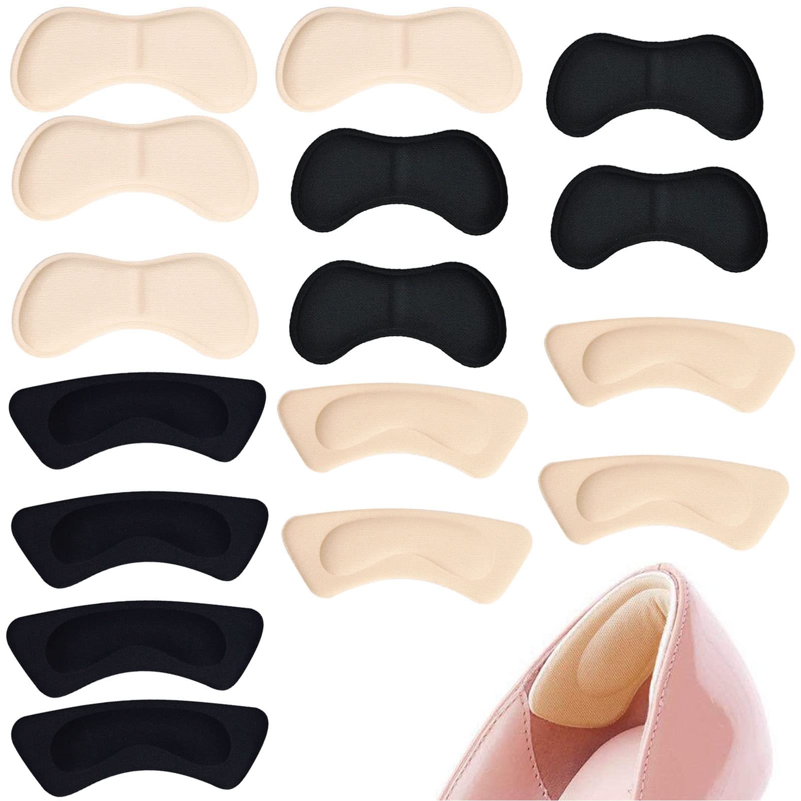 Almohadillas para el talón,8 pares de cómodas taloneras,plantilla autoadhesiva para el cuidado de los pies para zapatos,evitan que los talones rocen y resbalen(Color de piel/negro)