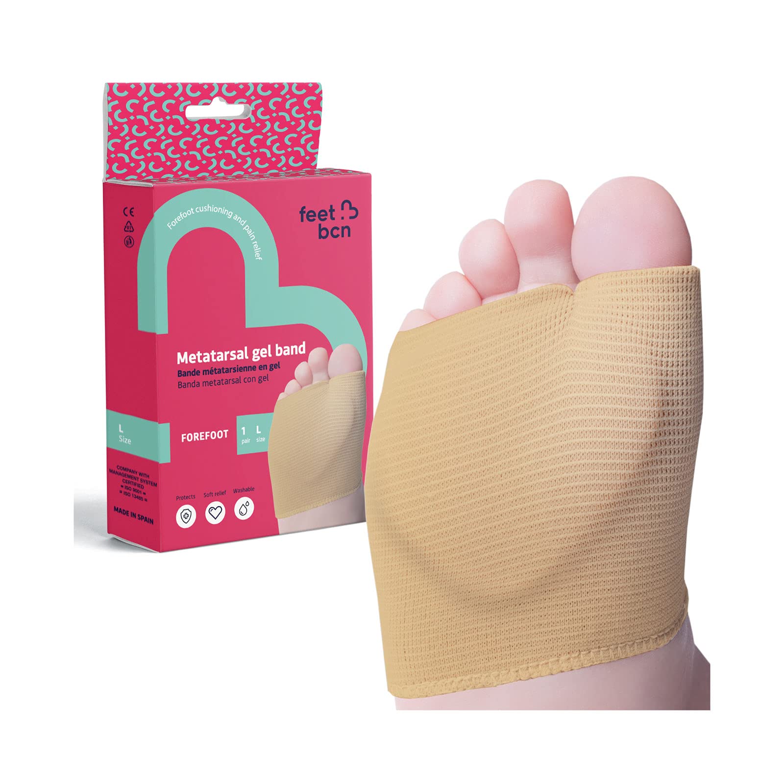feet bcn 2 Almohadillas de Gel | Banda Metatarsal Alivia el Dolor y Protege la Zona Plantar | Mayor Comodidad y Previene Callos | Talla L: EU 41-44.