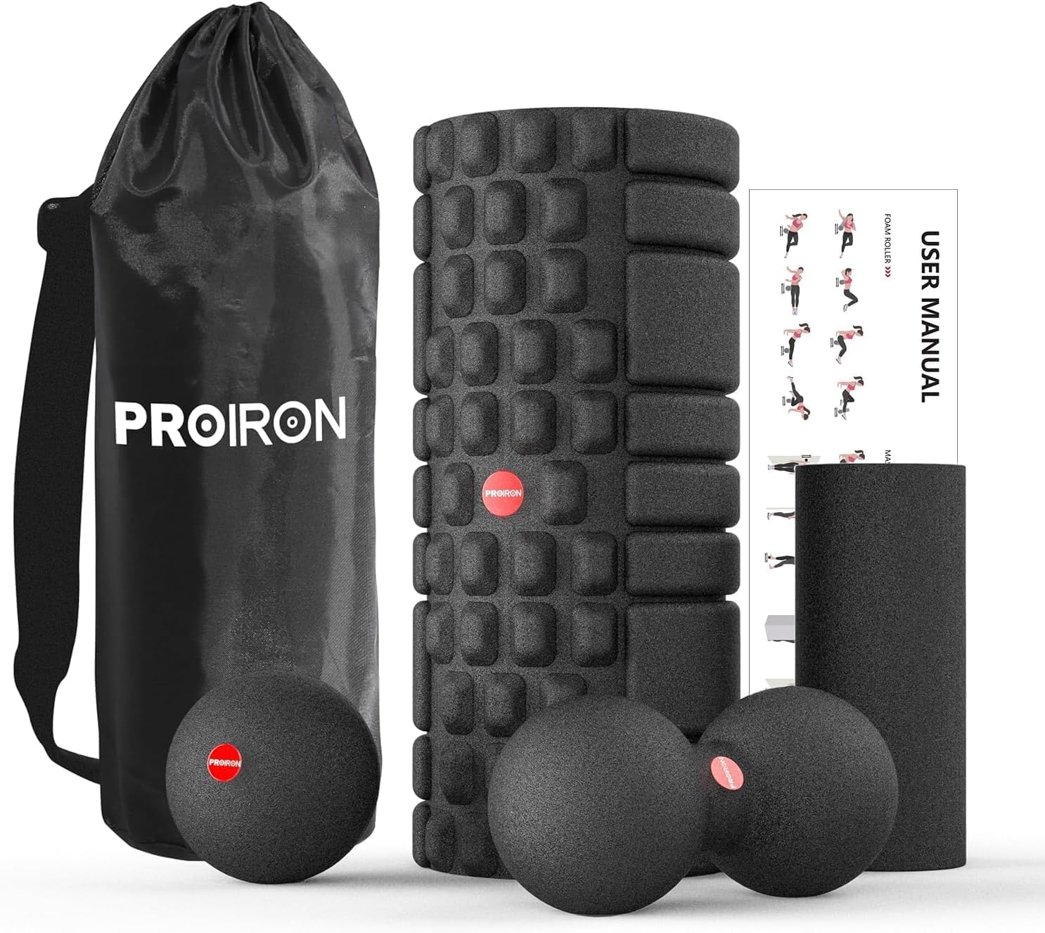 PROIRON Rodillo Masaje Muscular EPP 4 en 1, con Rodillo de Masaje Muscular, Foam Roller Pequeño y Bolas de Masaje en Espuma, Ideales para Ejercicios de Yoga, Pilates, Fitness, Recuperación Muscular
