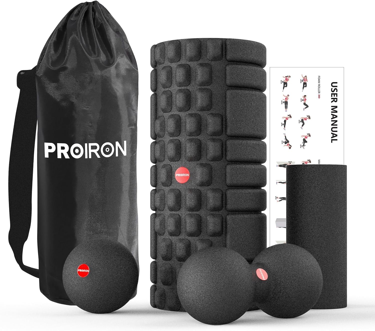PROIRON Rodillo Masaje Muscular EPP 4 en 1, con Rodillo de Masaje Muscular, Foam Roller Pequeño y Bolas de Masaje en Espuma, Ideales para Ejercicios de Yoga, Pilates, Fitness, Recuperación Muscular