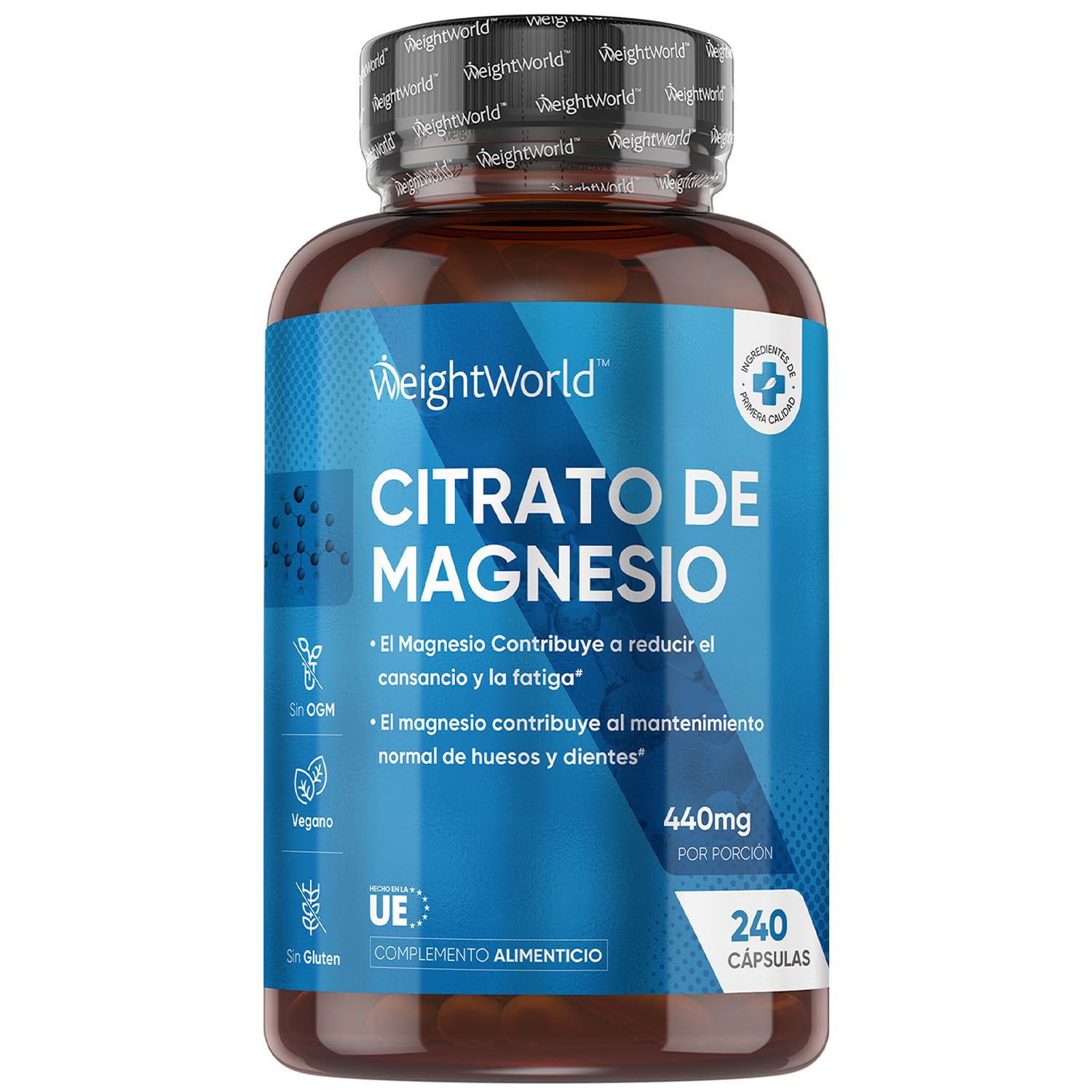 Citrato de Magnesio 1480mg, 240 Cápsulas Veganas - 440mg de Magnesio Puro de Alta Biodisponibilidad, 4 Meses de Suministro, Reduce Cansancio y Fatiga, Equilibra los Electrolitos, Suplemento Deportivo.