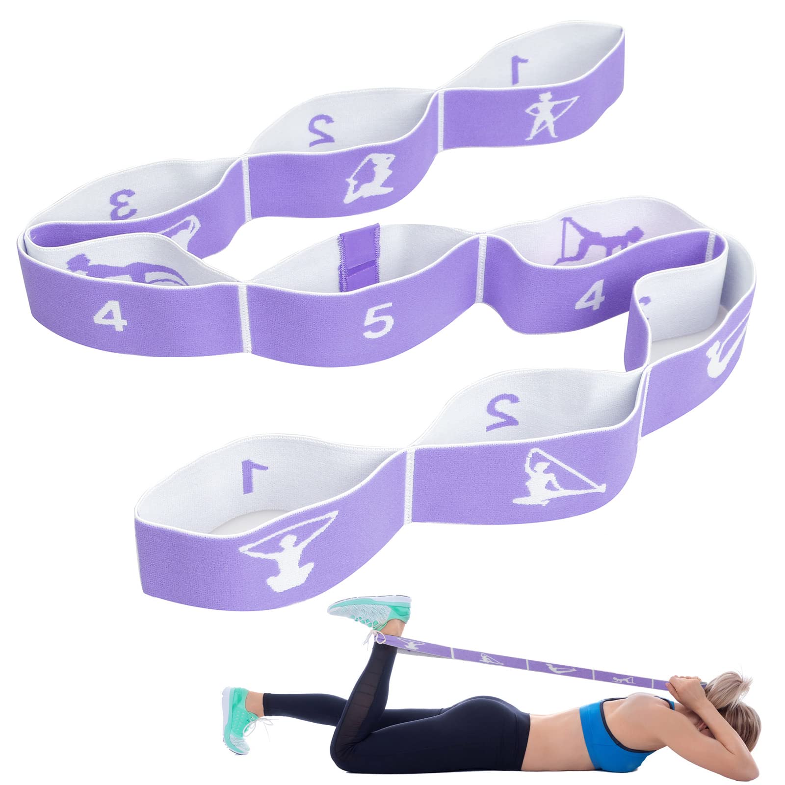 CLOPAE Bandas Elásticas de Resistencia, Cinturon Yoga, Práctica Correa Yoga, Correa de Estiramiento de Piernas con 9 Bucles, Cinta de Yoga Estiramiento para Fitness, Pilates