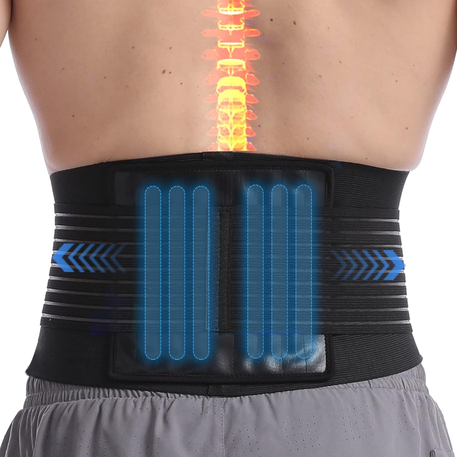 Paskyee Faja Lumbar Hombre y Mujer de la Espalda con 6 Soportes - Soporte Lumbar Para Aliviar el Dolor Ajustable la Parte Inferior de la Espalda, Para Lesiones lumbares y de espalda