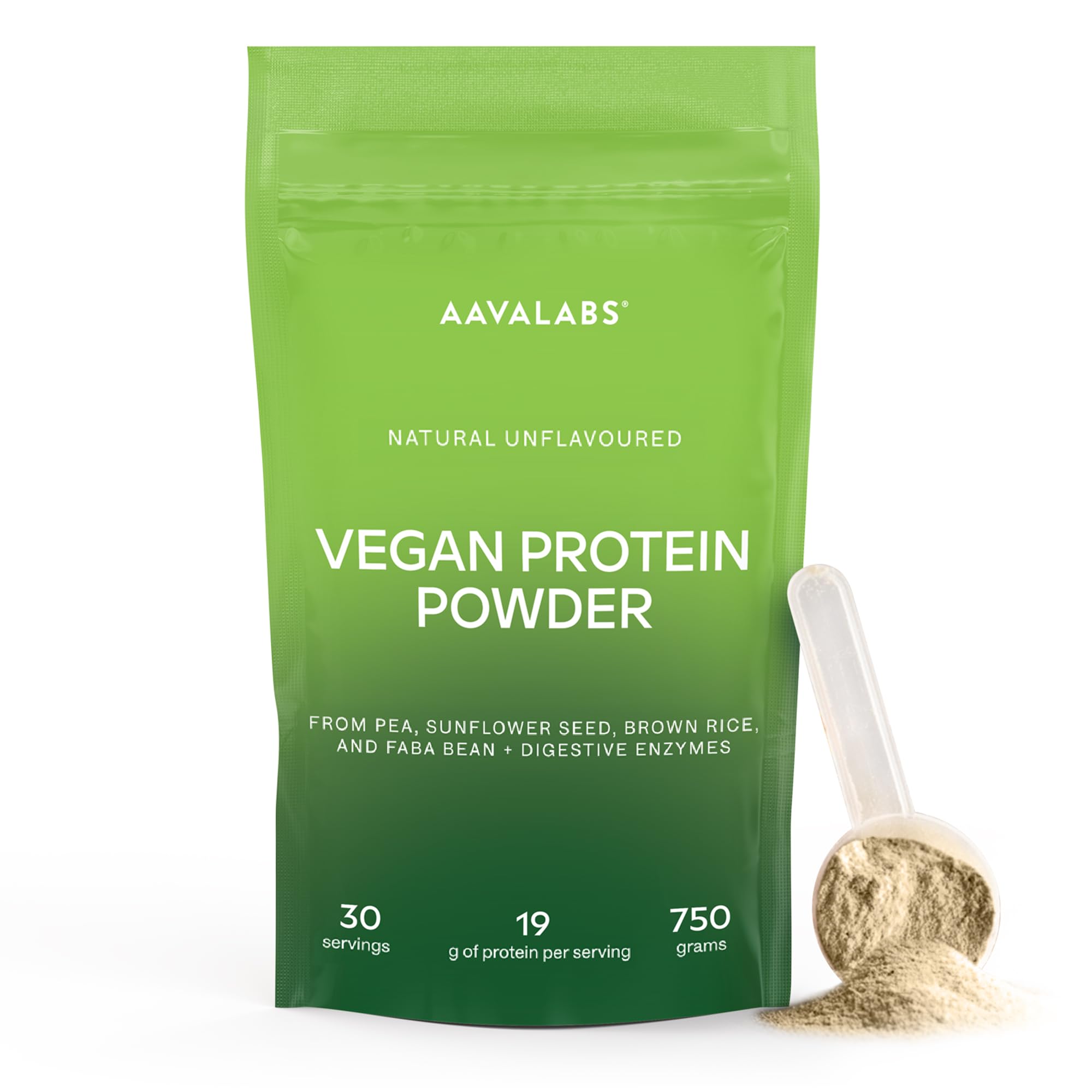 Proteina Vegana en Polvo – Proteína Vegetal 750g– Natural sin Sabor – Semilla de Girasol, Arroz Integral, Haba y Guisante + DigeZyme – 30 Porciones - Vegan Protein Powder