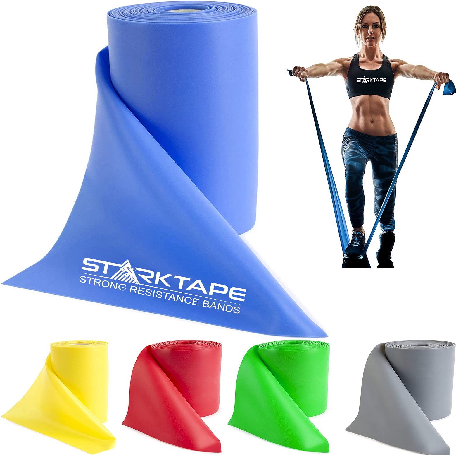 Starktape Bandas de resistencia profesionales de 8,16, rollos a granel de 25 yardas. Banda elástica de terapia física sin látex. Sin aroma, sin polvo, perfecta para ejercicio en casa, yoga, pilates,