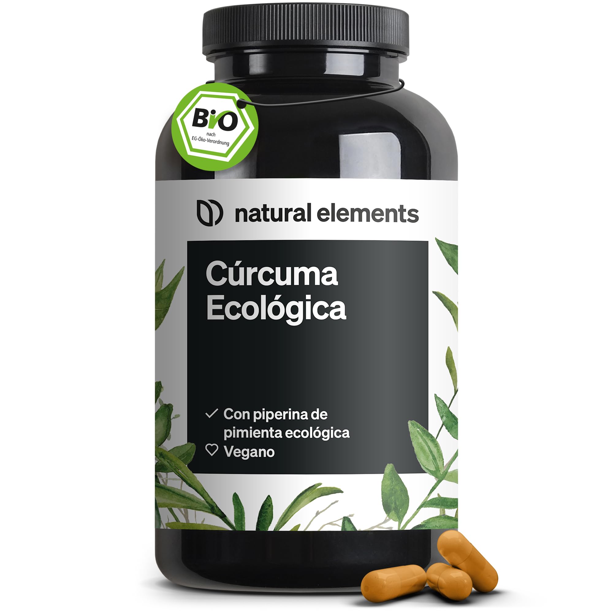 Curcuma Ecológica con pimienta negra - 240 cápsulas - 2.900 mg de cúrcuma ecológica por dosis diaria - Con curcumina y piperina - de alta dosificación, vegana - Probado en laboratorio