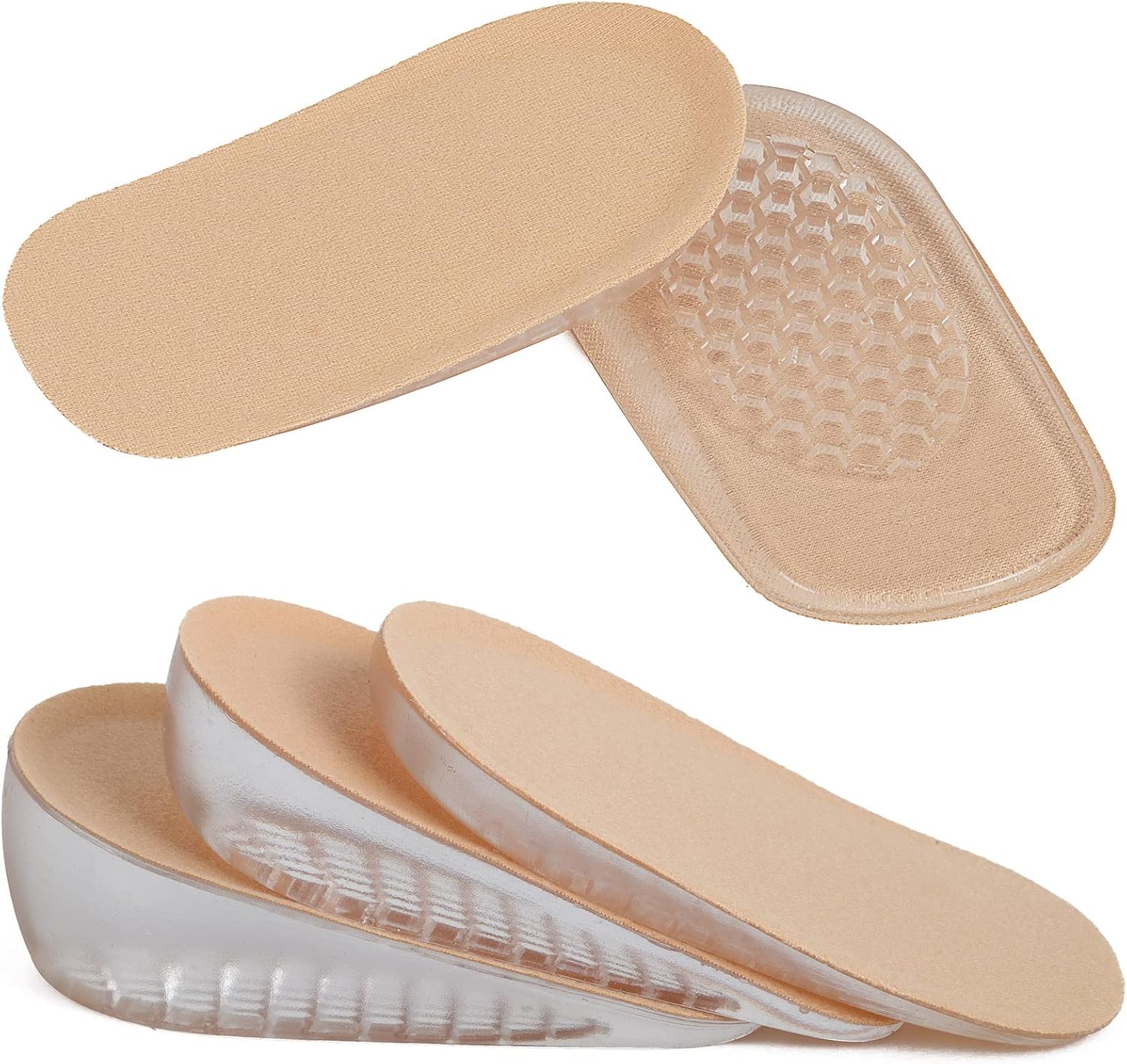 Olukssck 1 par Plantillas de Gel para Aumento Altura, Plantillas para Crecer Invisibles para Mujeres y Hombres, Absorción de Impactos, Altura 1cm, 2cm, 3cm(L para hombres, altura:1 cm, caqui)