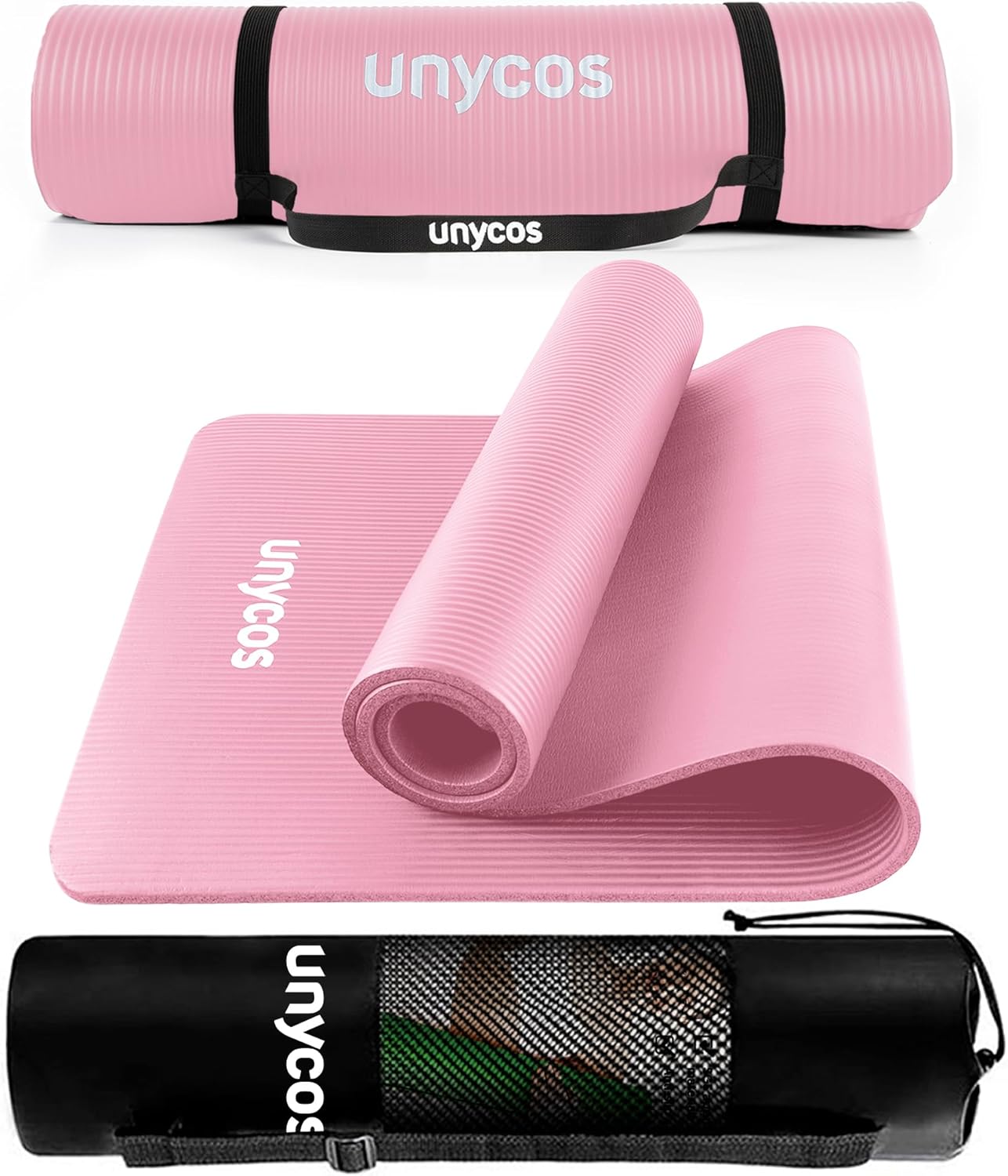 unycos - Esterilla de NBR y Poliéster para Yoga, Pilates y Fitness【E-Book, Correa de Hombro y Bolsa】Colchoneta Antideslizante de Alta Densidad (10/15 mm), Hipoalergénica y Ligera para Deporte en Casa