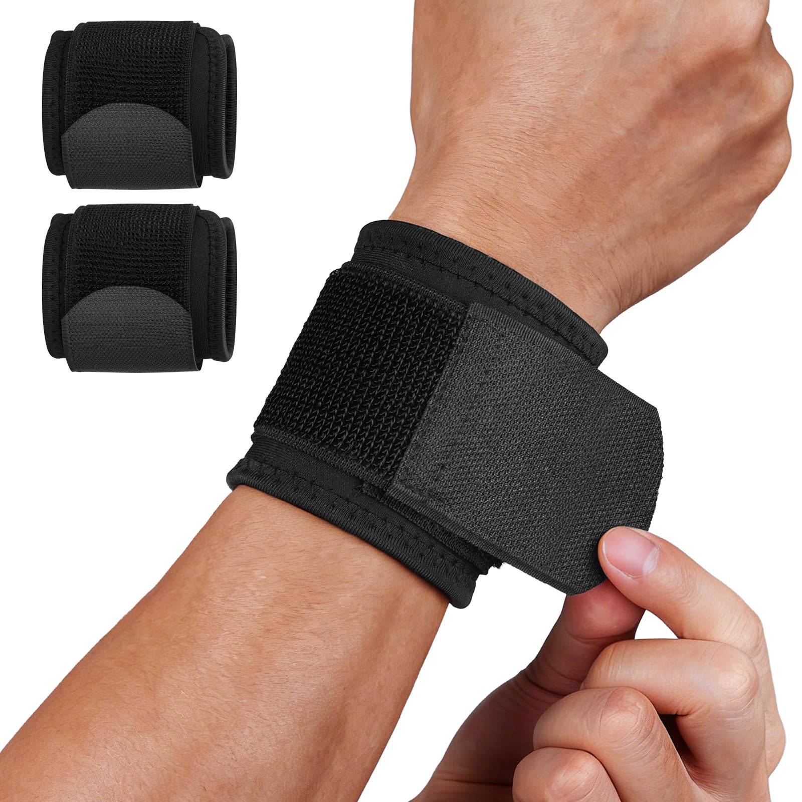 HOTUT Soporte de la Muñequera Elasticas Ajustable, 2pcs Muñequeras Deportivas, Muñequera Ultraligera Transpirable, Muñeca Cross-fit Hombre y Mujer para Oficina, Gym, Levantar de Pesas, Tenis