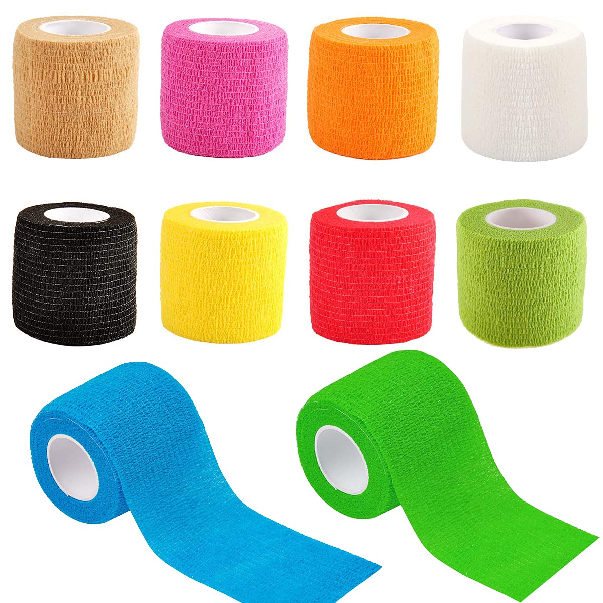 Vendaje Cohesiva, 10 Rollos Vendas Protectoras de Piel Autoadhesivas Tape Vendas Elásticas para Deporte Respirable Proteger los Dedos de Tobillo y Muñeca - 10 Color 5cm x 4.5m
