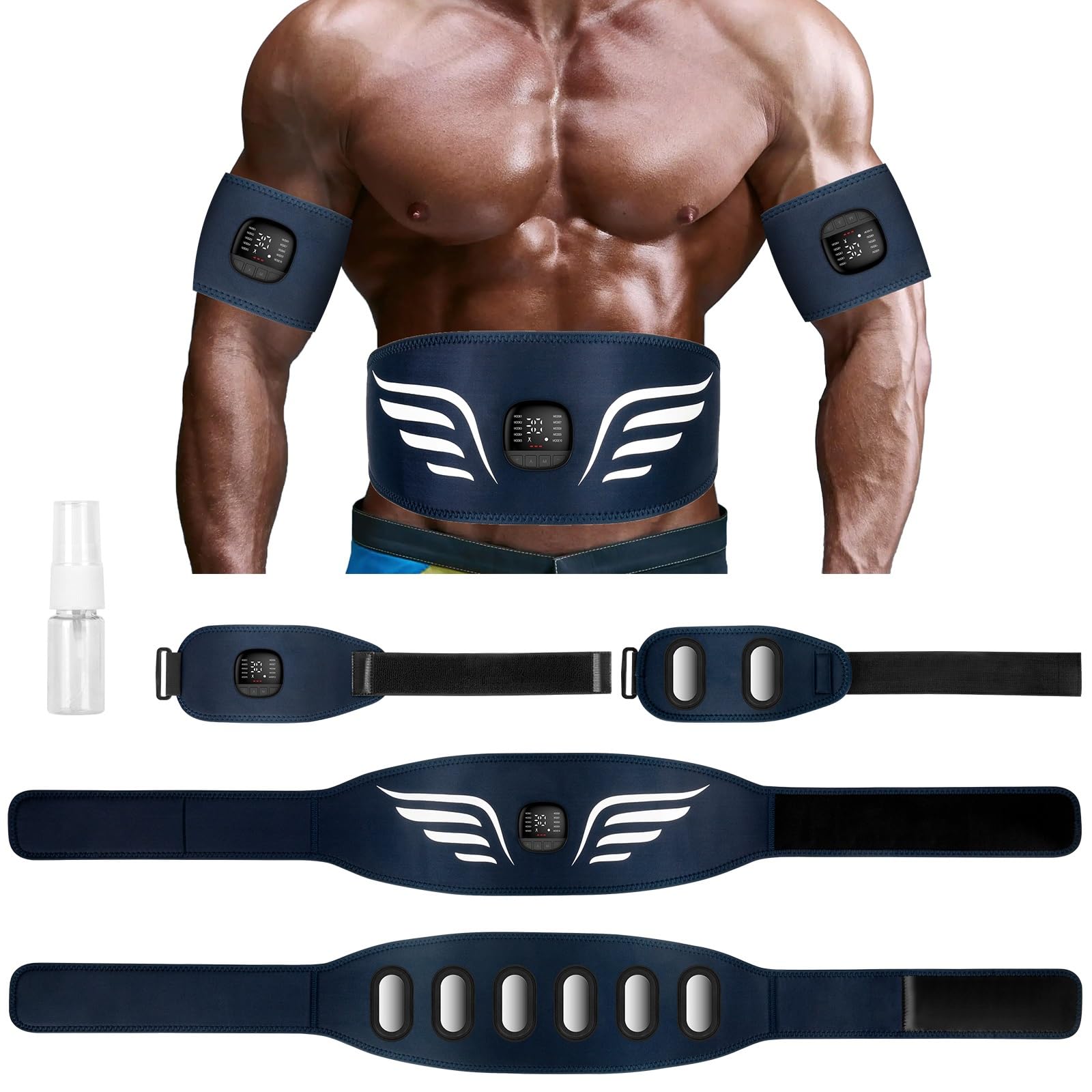 Profey Electroestimulador Abdominal, Electroestimulador Muscular, EMS Abdominales Electroestimulacion para Abdominales Brazos Piernas, Cinturón Muscular Abdominal Muscular 10 Modos Y 30 Intensidades