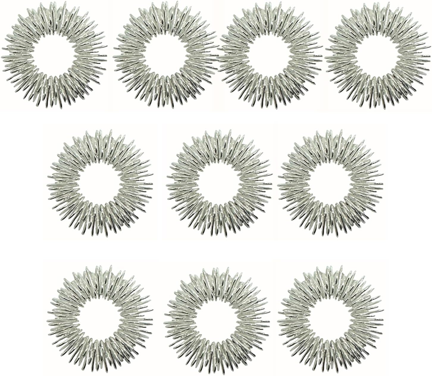 10 Anillos De Acupresión,Anillos De Dedo Sensoriales Con Pinchos, Anillos De Acupuntura Para Reducir El Estrés Silencioso Y Masajeador Mejora La Circulación Sanguínea(plata)