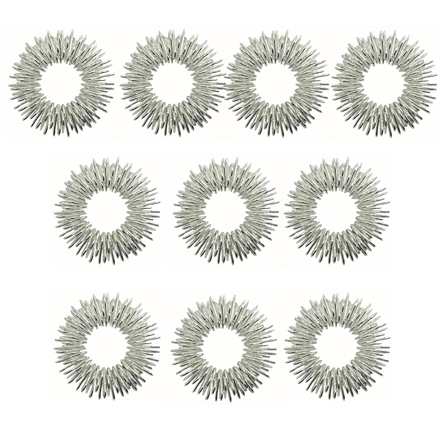 10 Anillos De Acupresión,Anillos De Dedo Sensoriales Con Pinchos, Anillos De Acupuntura Para Reducir El Estrés Silencioso Y Masajeador Mejora La Circulación Sanguínea(plata)