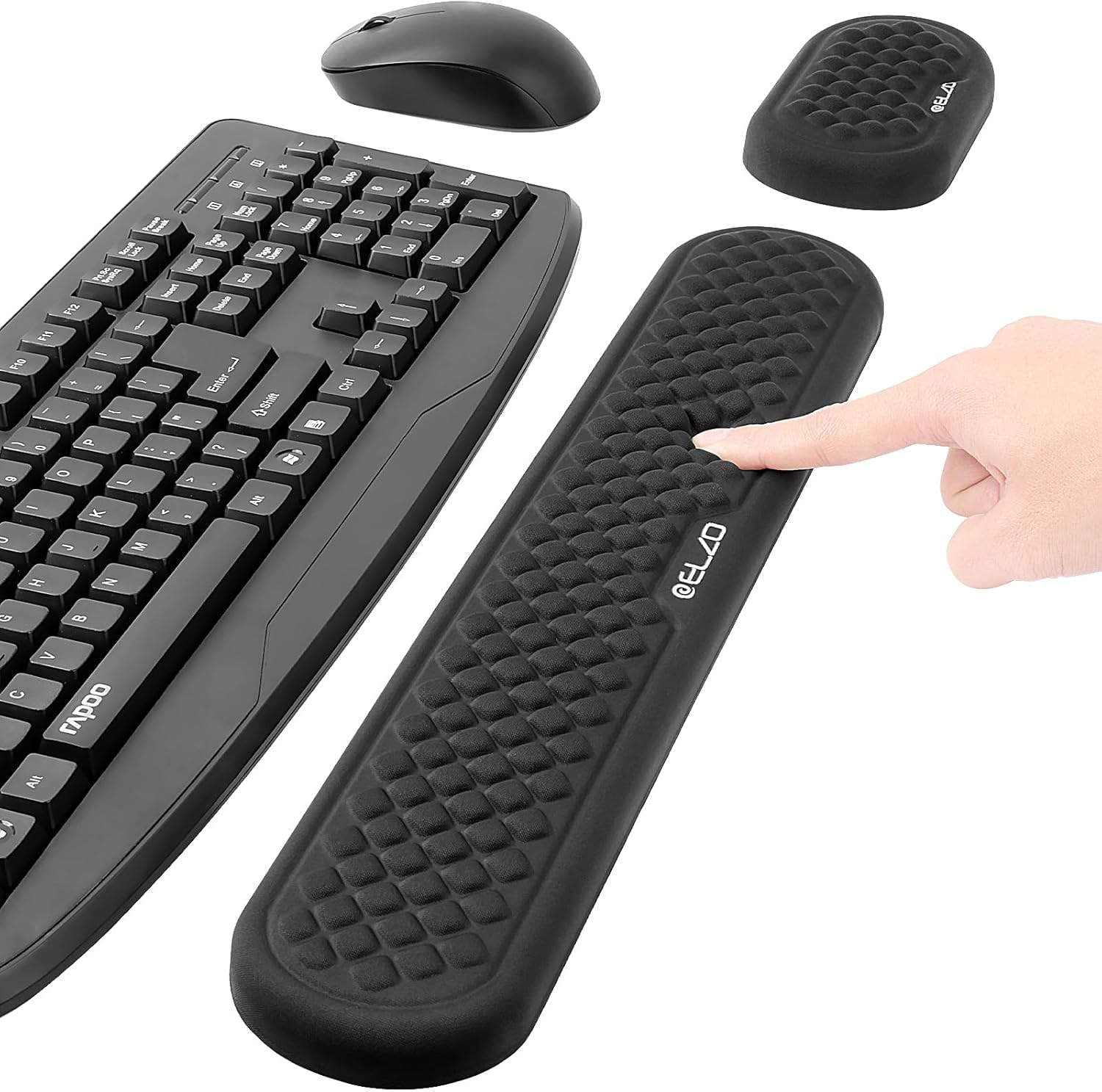 ELZO Reposamuñecas para Teclado y Ratón, Soporte de Muñeca de Espuma Viscoelástica, Almohadilla Ergonómica para Soporte de Muñeca, Reposamuñecas Antideslizante para Teclado de Computadora, Negro