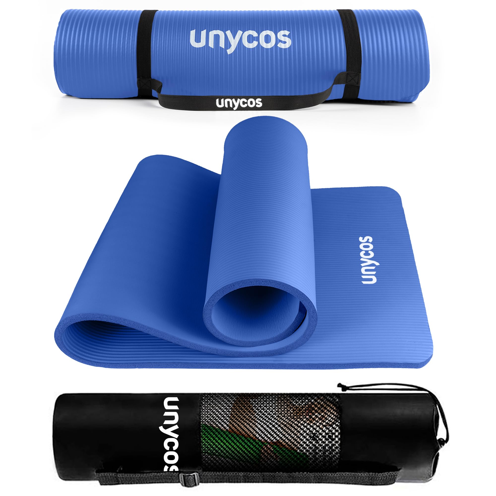 unycos - Esterilla de Yoga, Pilates y Fitness de 10/15 mm, Colchoneta NBR Antideslizante de Alta Densidad con Correa de Hombro | Bolsa de Transporte | E-Book de Ejercicios, Deporte y Gimnasio en Casa