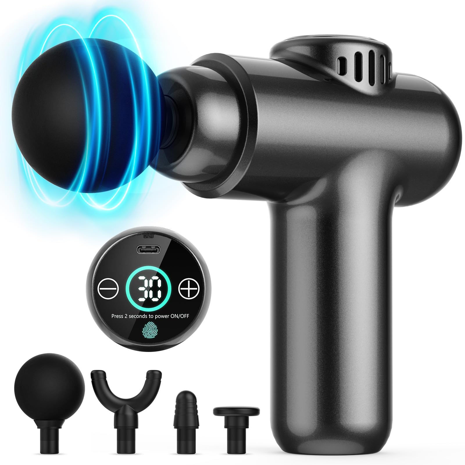 Mini Pistola De Masaje, Pistola De Masaje Tejido profundo Portátil De Mano Con 30 Velocidades, Pantalla Táctil LCD Para Aliviar Musculares