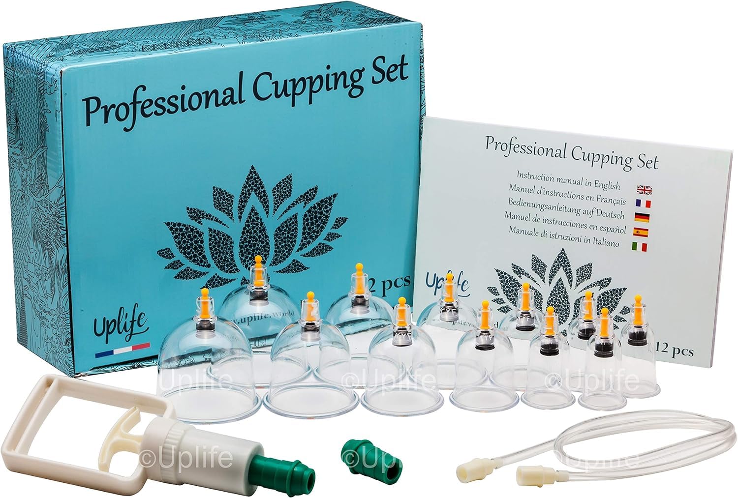 Uplife Set de 12 Ventosas Fisioterapia - Ventosaterapia Masaje de Espalda, Dolor de Espalda y Cuello, Vacumterapia Glúteos - Masajeador para Celulitis y Masaje Anticelulítico Reductor