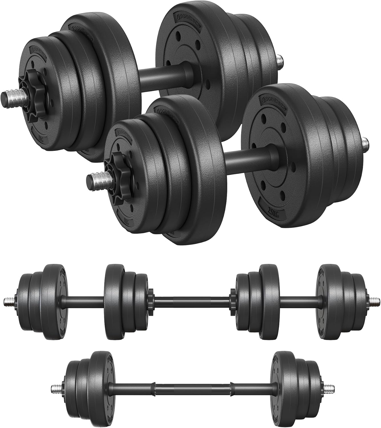 SONGMICS Mancuernas 2 en 1, Juego de Barra Corta, con Tubo de Conexión de Acero, Entrenamiento, Fitness, Levantamiento de Pesas para Casa, Gimnasio