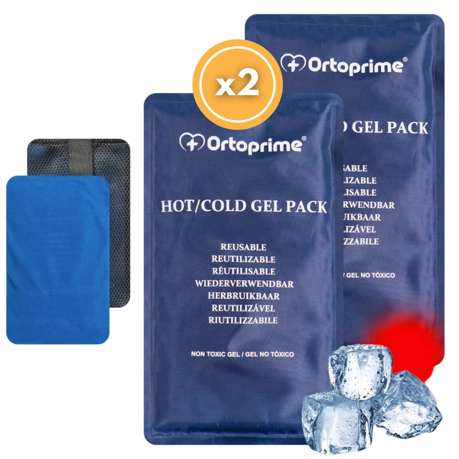 OrtoPrime PACK X2 Bolsas de Gel Frío y Calor para LESIONES Funda Protectora INCLUIDA - Bolsas Gel Frío y Calor REUTILIZABLE Bolsa frio calor Congelador y Microondas 26x15cm Cualquier Parte del Cuerpo