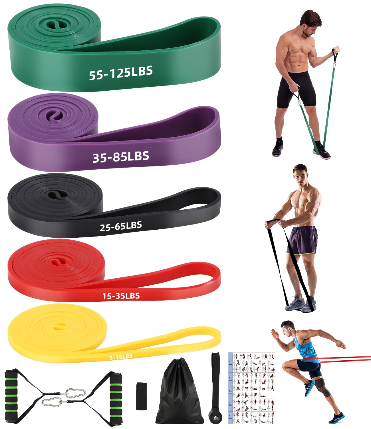 FAOKZE Bandas de Resistencia, con Anclaje para Puerta, asa, Bolsa de Transporte, Bandas de Resistencia para Fitness, Estiramiento, Yoga