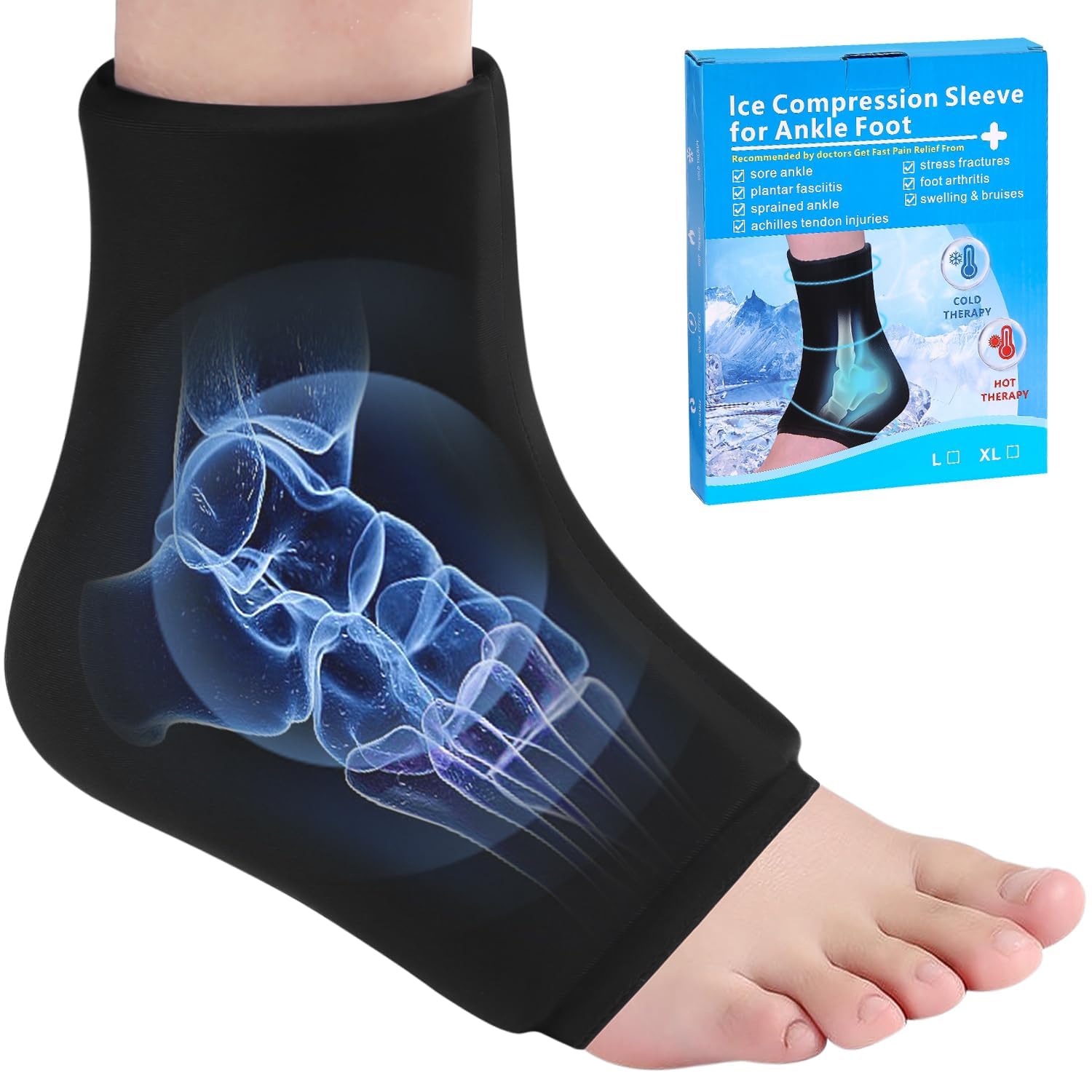 Calcetines de terapia de frío, Manga de enfriamiento del pie, paquete de hielo para pies, gel frio para lesiones, hielo de gel para terapia de frío y calor para fascitis plantar, tendinitis de Aquiles