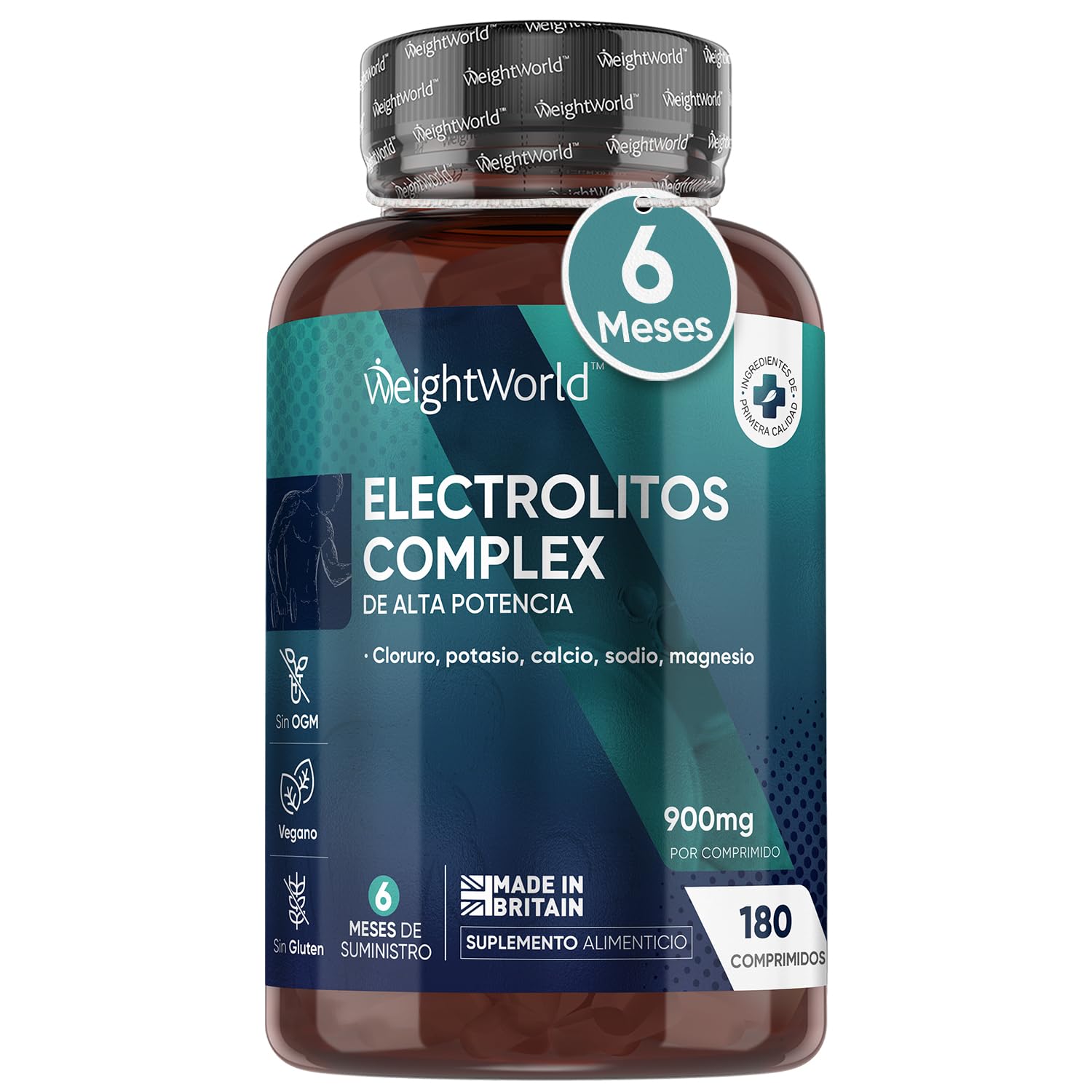 Electrolitos Keto Sin Azúcar 900mg de Potencia 180 Comprimidos Veganos - Magnesio, Potasio, Sodio, Calcio y Cloruro que Aportan Equilibrio de Sales Minerales para Deporte para 6 Meses