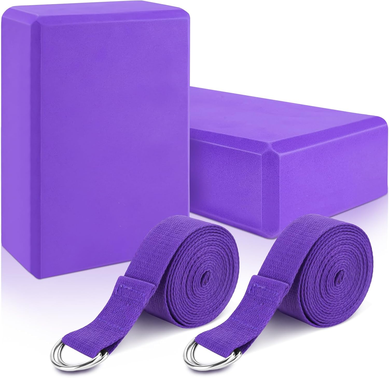 RETON Juego de 2 Bloques de Yoga Con Correa - Alta Densidad, Espuma EVA Ligera, Antideslizante - Para Pilates y Yoga - Color Morado