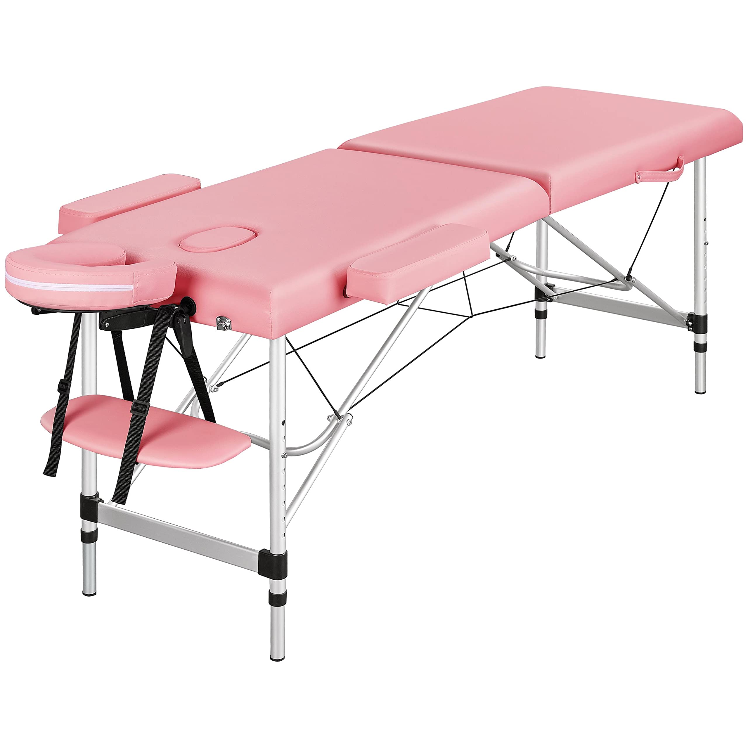 Yaheetech Camilla de Masaje Plegable Mesa de Masaje en Aluminio 2 Secciones Ajustable a 8 Alturas Mesa de SPA para Solon de Belleza con Reposacabeza 213 × 60 cm Rosa