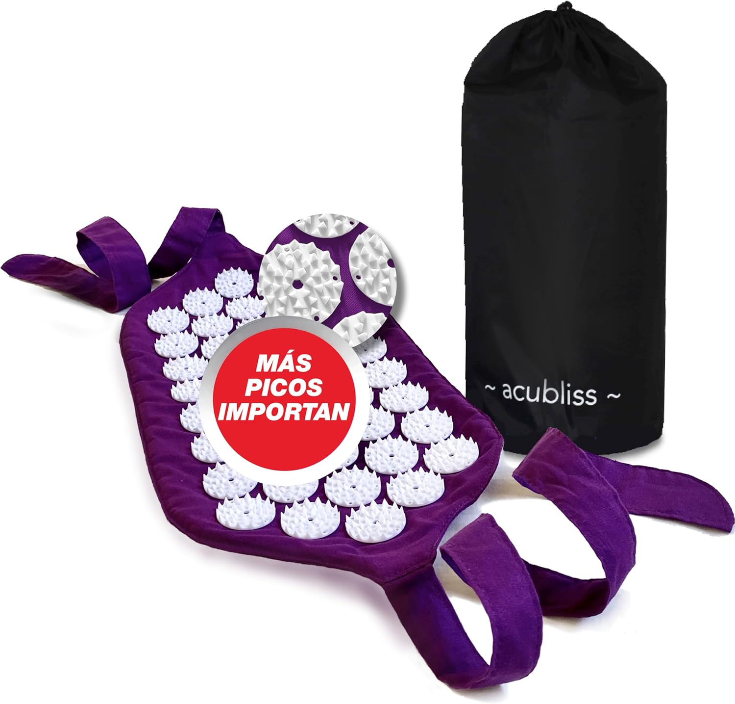 Correa de Acupresión Portátil + Ajustable, 1848 Puntos de Presión de Acupuntura para Alivio del Dolor, Aumento de Energía, Relajación, Elegible FSA/HSA con Bolsa con Cordón, 15x8, Morado