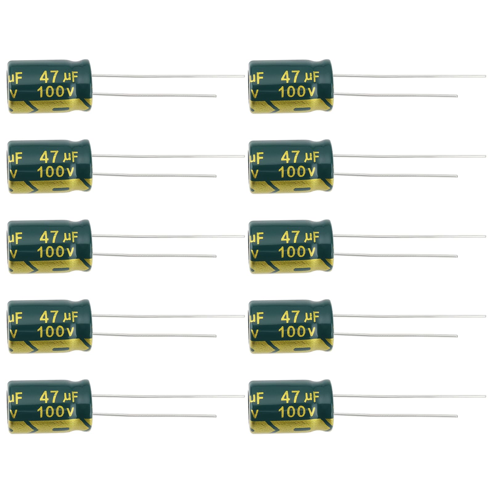 10 condensadores electrolíticos radiales de aluminio de alta frecuencia de 47uF, 100 V, 105 °C, ± 20 %, adecuado para TV, monitor LCD, piezas de reparación de juegos, 8 x 12 mm