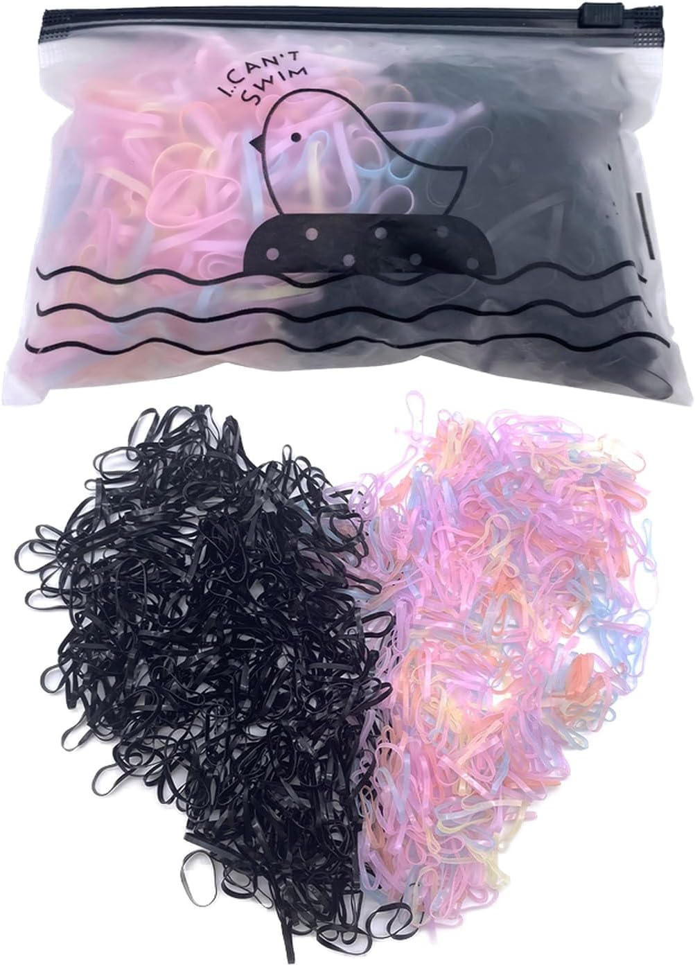 Mini Gomas, 1000 Piezas Gomas Pelo Pequeñas, Banda Elástica para El Cabello, Pelo Elásticos Gomas, para Pelo de Niños Trenzas Peinado de Boda y Más(Negro y Gelatina)