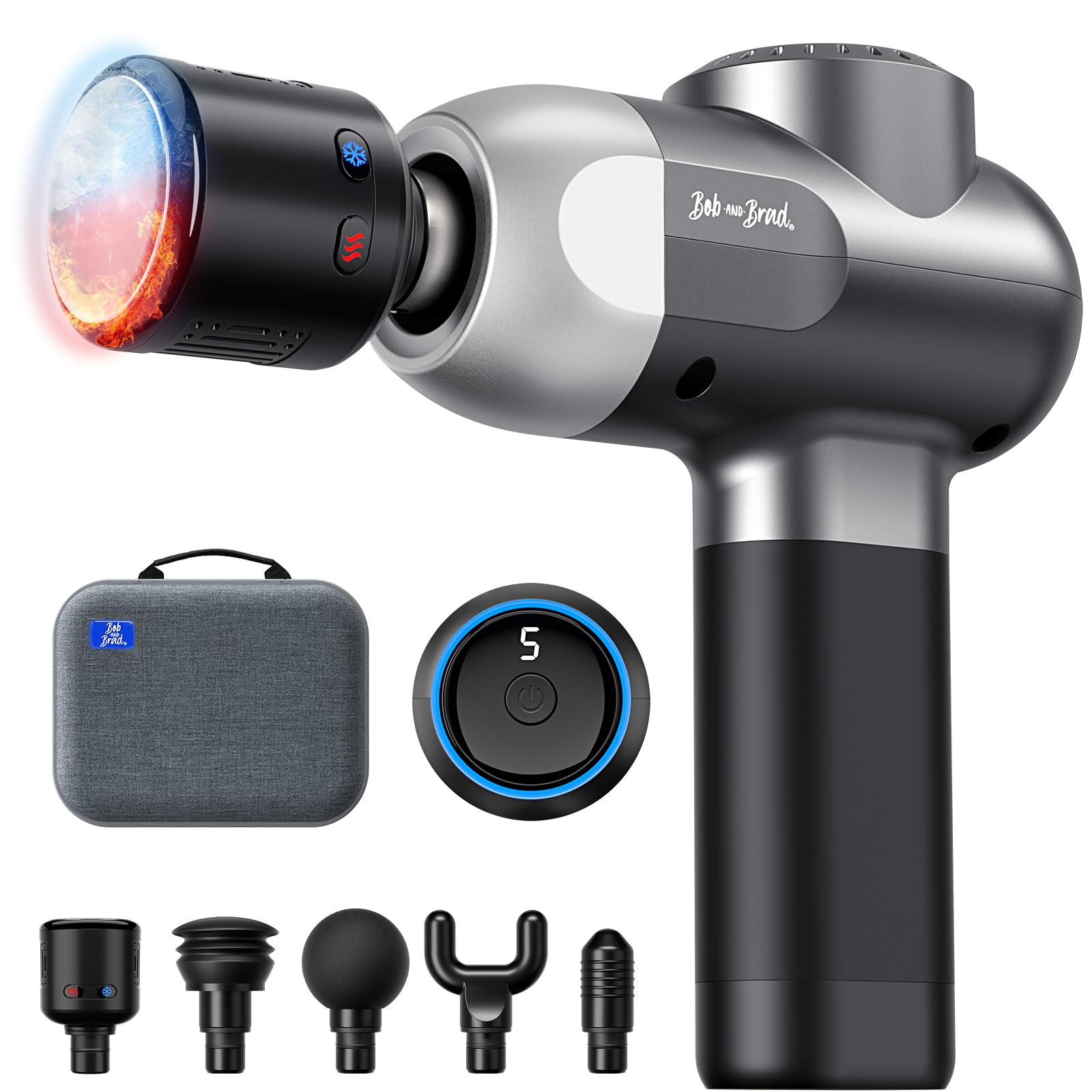 Bob and Brad C2 Pistola de Masaje con Terapia de Calor y Frío, Pistola Masajeadora de Tejido Profundo con Calor, para el Hogar, Gimnasio, Oficina, Recuperación, Alivio del Dolor y la Fatiga