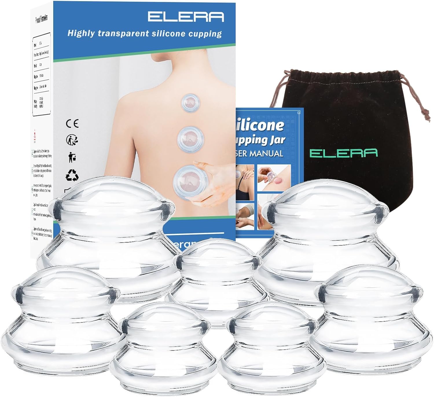 ELERA Ventosas de Silicona, Ventosas Celulitis Fisioterapia Copas, Masaje Corporal Vacío Chino, Terapia Ahuecamiento para Adultos, Relaja tus Musculos (7 Tazas)