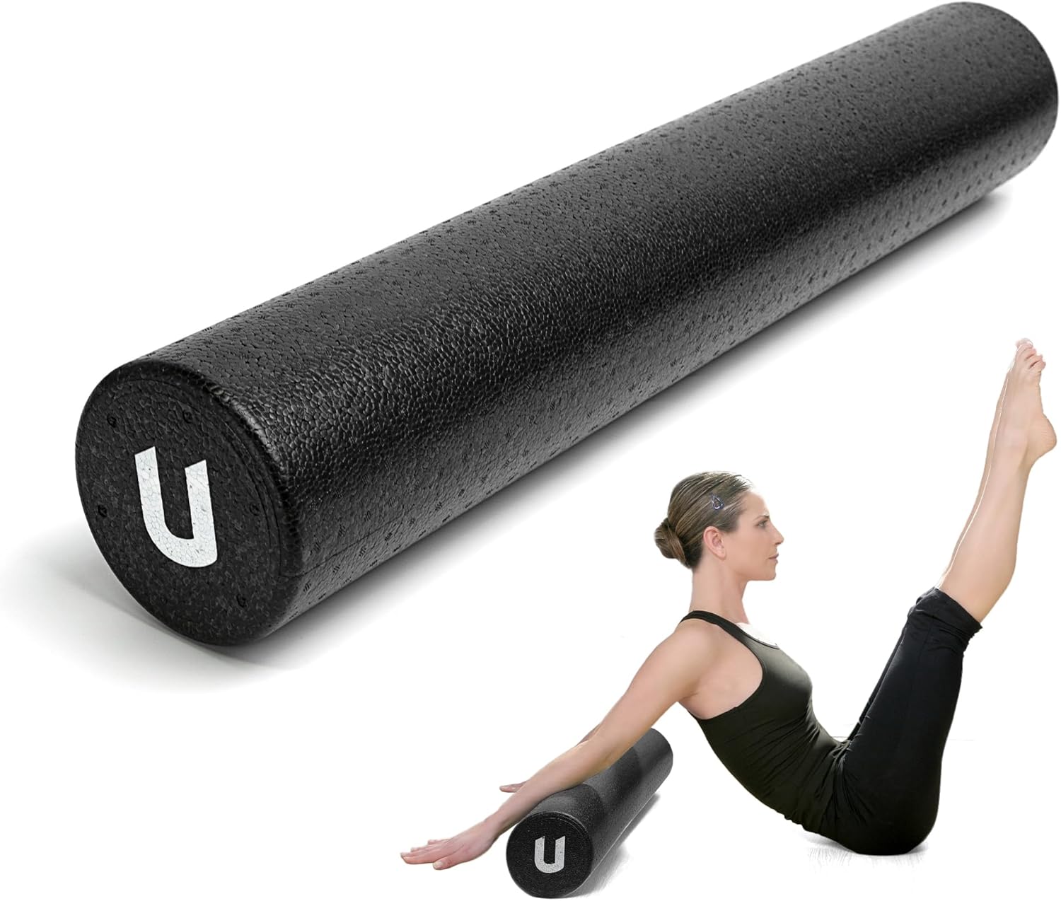 unycos - Rodillo Masajeador de EPP【90x15 cm】Cilindro de Espuma Dura para Terapia y Masaje Muscular, Fitness, Foam Roller Ligero de Alta Resistencia para Yoga, Pilates y Alivio de Tensiones (Negro)