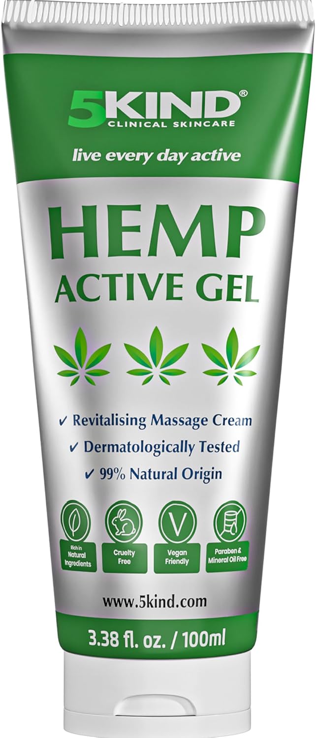 5kind Gel de aceite de cañamo 100 ml - Para articulaciones y músculos, espalda, región lumbar, músculos, pies, rodillas, cuello, hombros - Crema masaje rica en extractos naturales