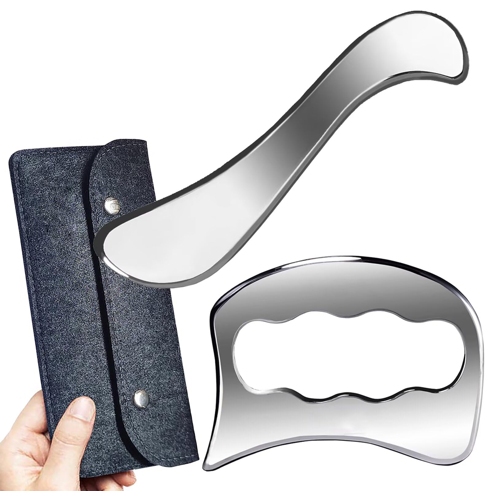 Juego de herramientas de raspado muscular de acero inoxidable 2 en 1, herramienta de raspado de masaje Gua Sha, herramienta IASTM para cosas de terapia física de tejidos blandos, utilizada