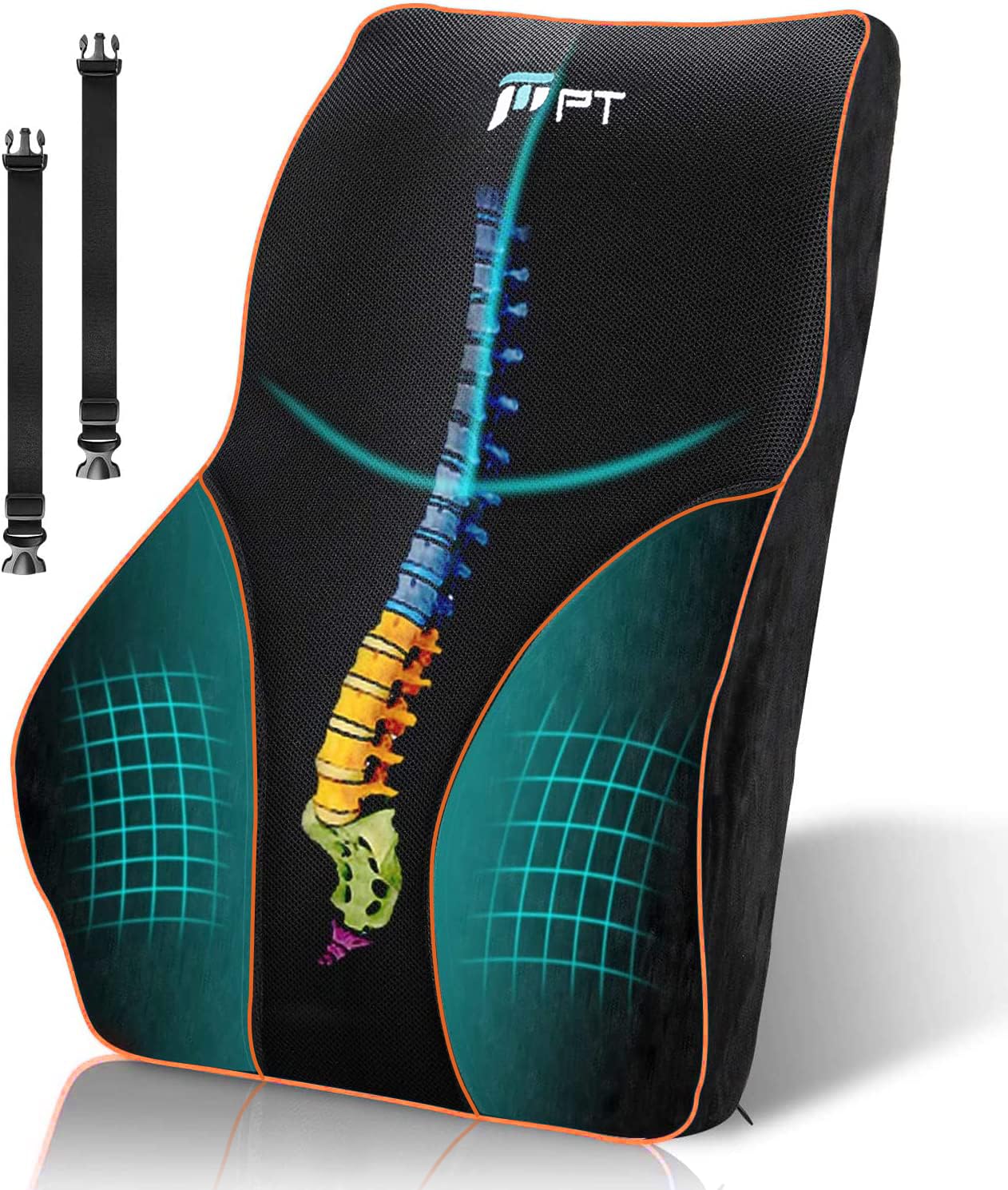 POOTACK Cojín de Soporte Lumbar Ergonómico, Cojín Lumbar de Memoria para Oficina, Coche, Apoye Cómodamente La Espalda para Liberar estrés, Cojín Lumbar con Ajustables Dobles